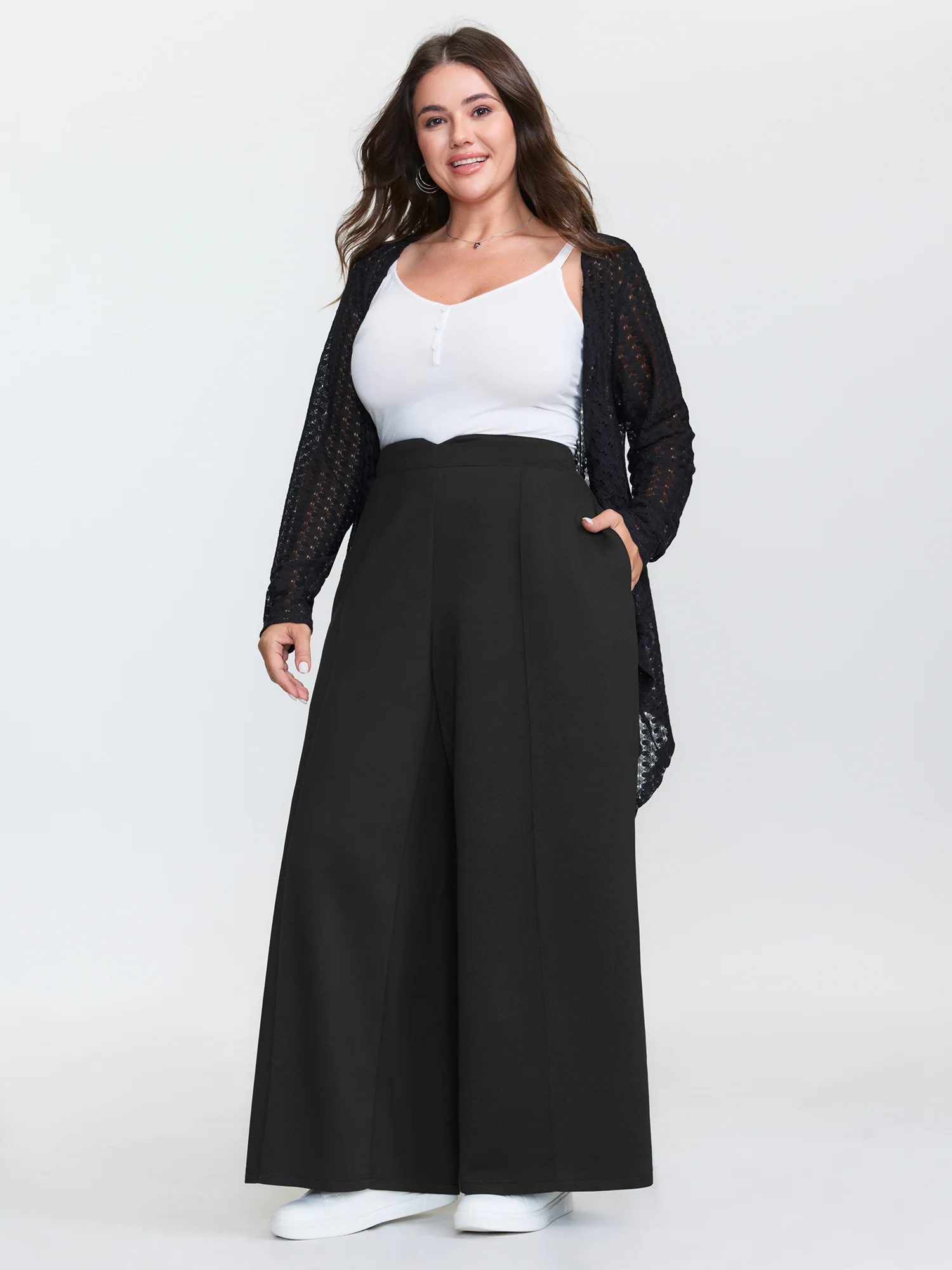 Stretchy High Waisted Pockets Straight Leg Pants - Image 2