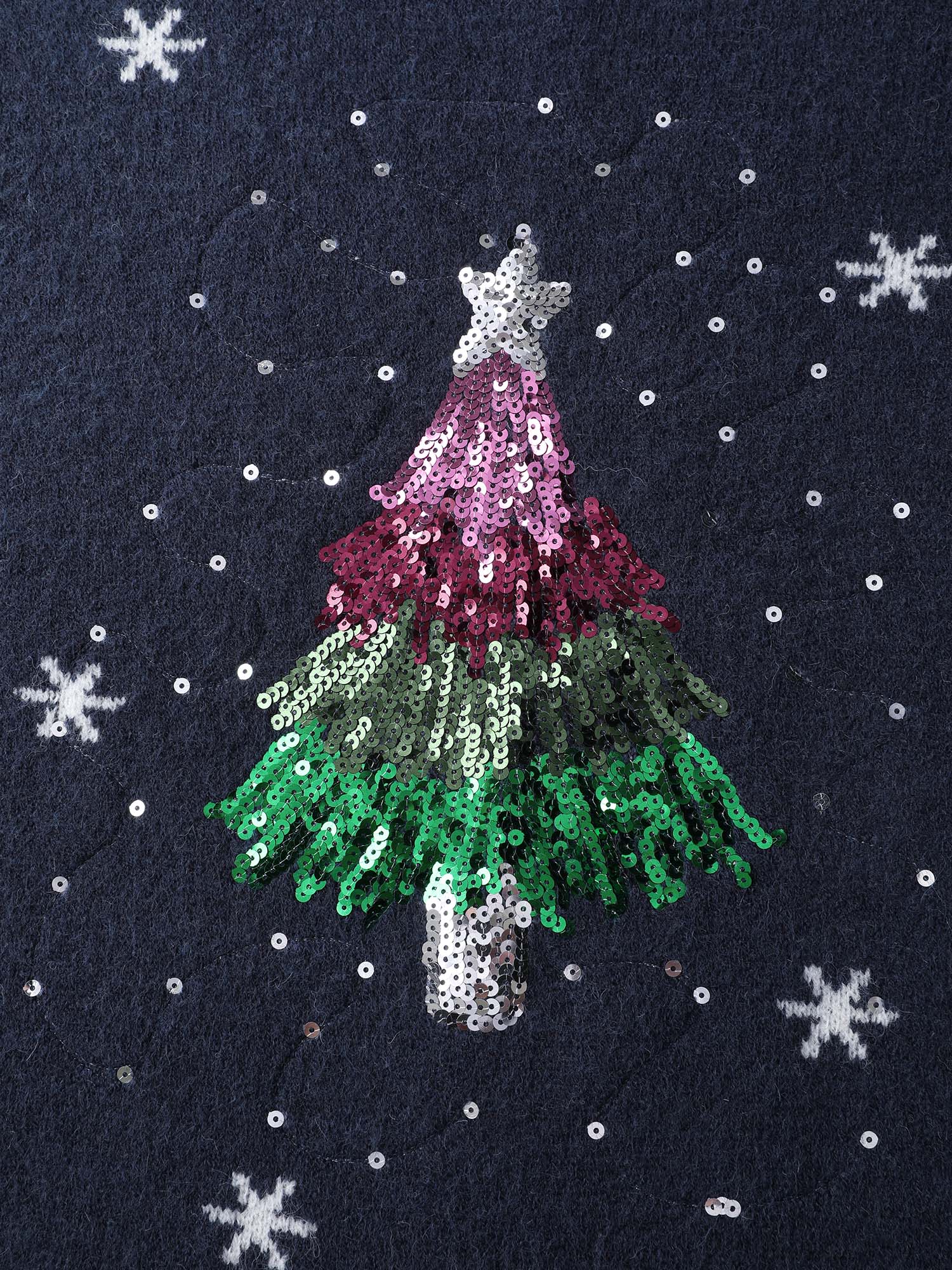 Stretchy Holiday Tree Sequin Embroidery Pullover - Image 5