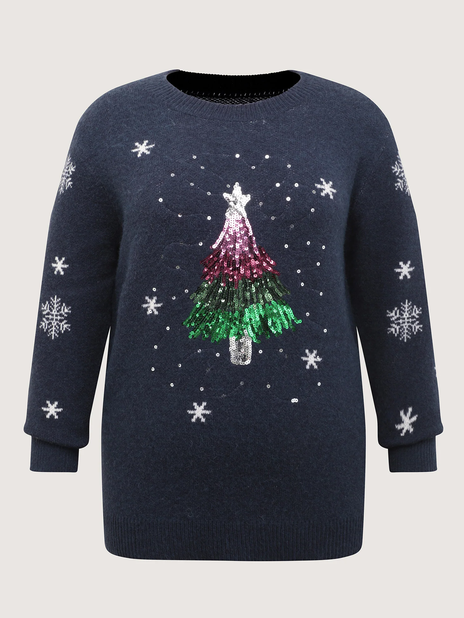 Stretchy Holiday Tree Sequin Embroidery Pullover - Image 7