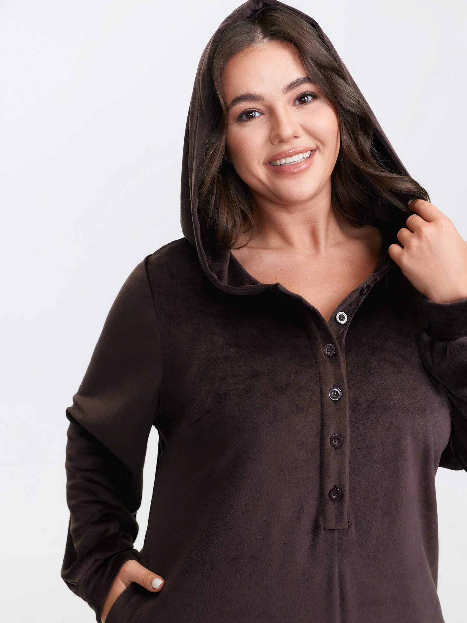 Stretchy Hooded Button Placket Pocket Pajama Onesie - Image 2