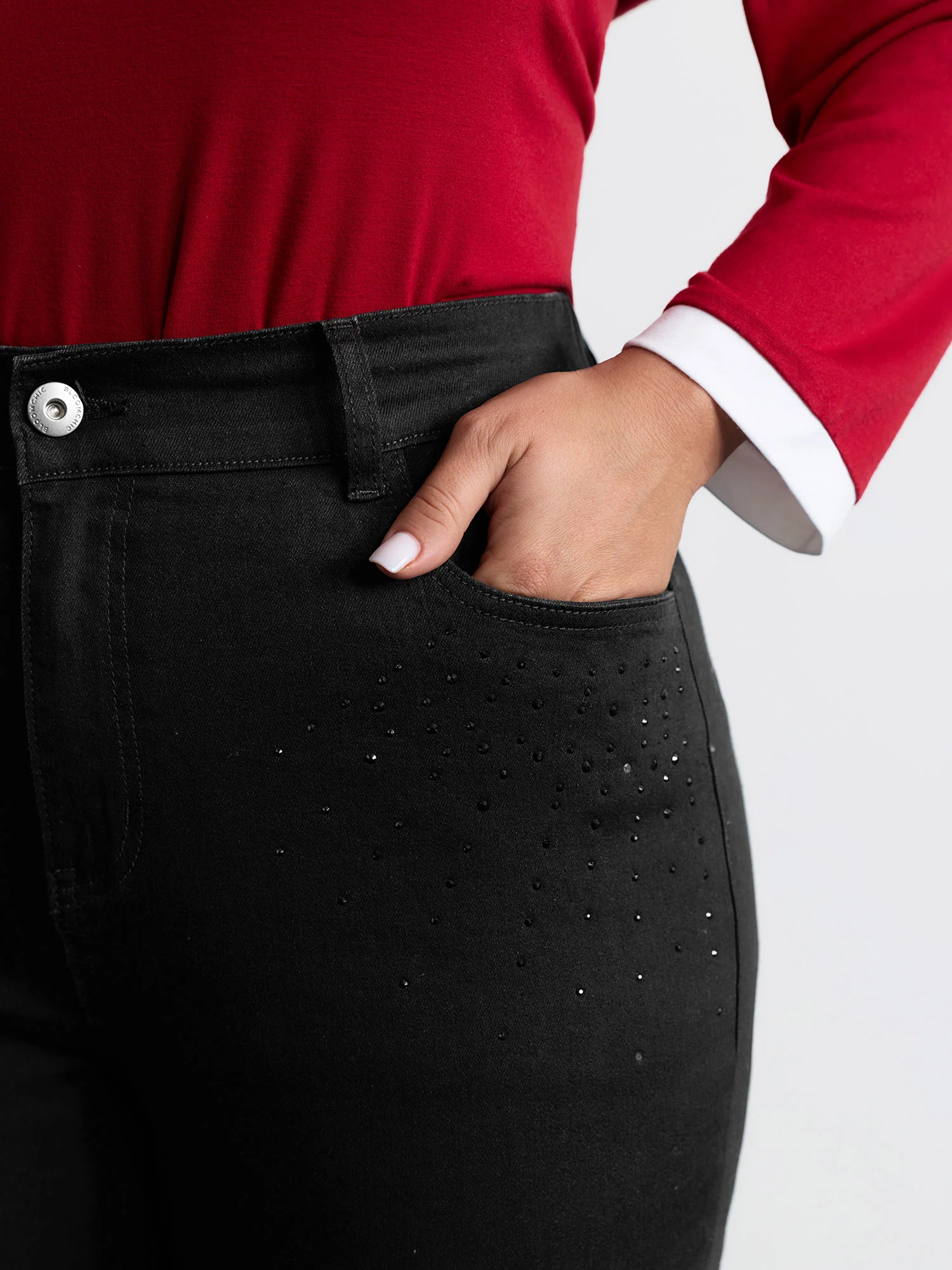 Stretchy Hot-Fixed Rhinestone Skinny-Fit Jeans - Image 3