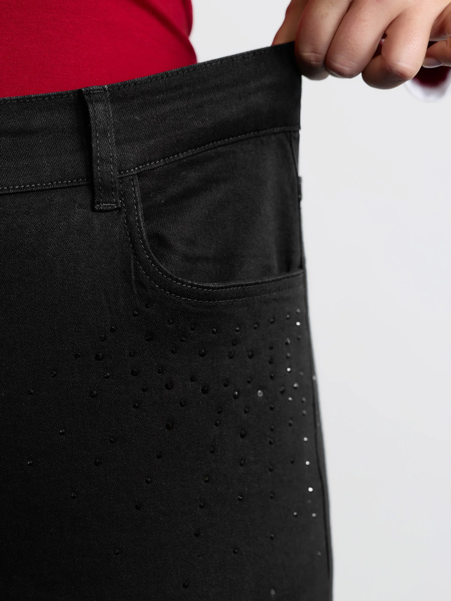 Stretchy Hot-Fixed Rhinestone Skinny-Fit Jeans - Image 4