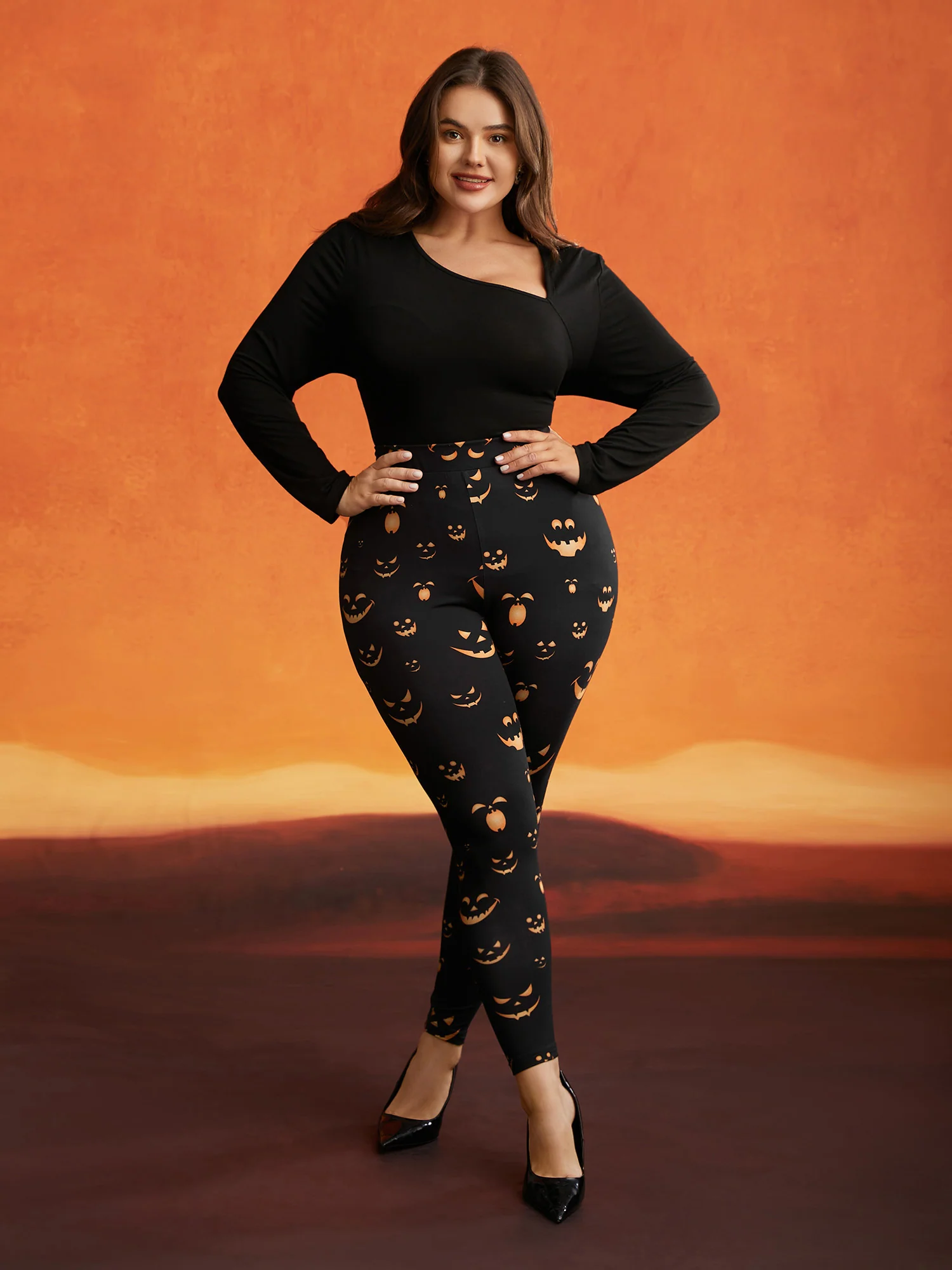 Stretchy Jack-o-Lantern Leggings - Image 2