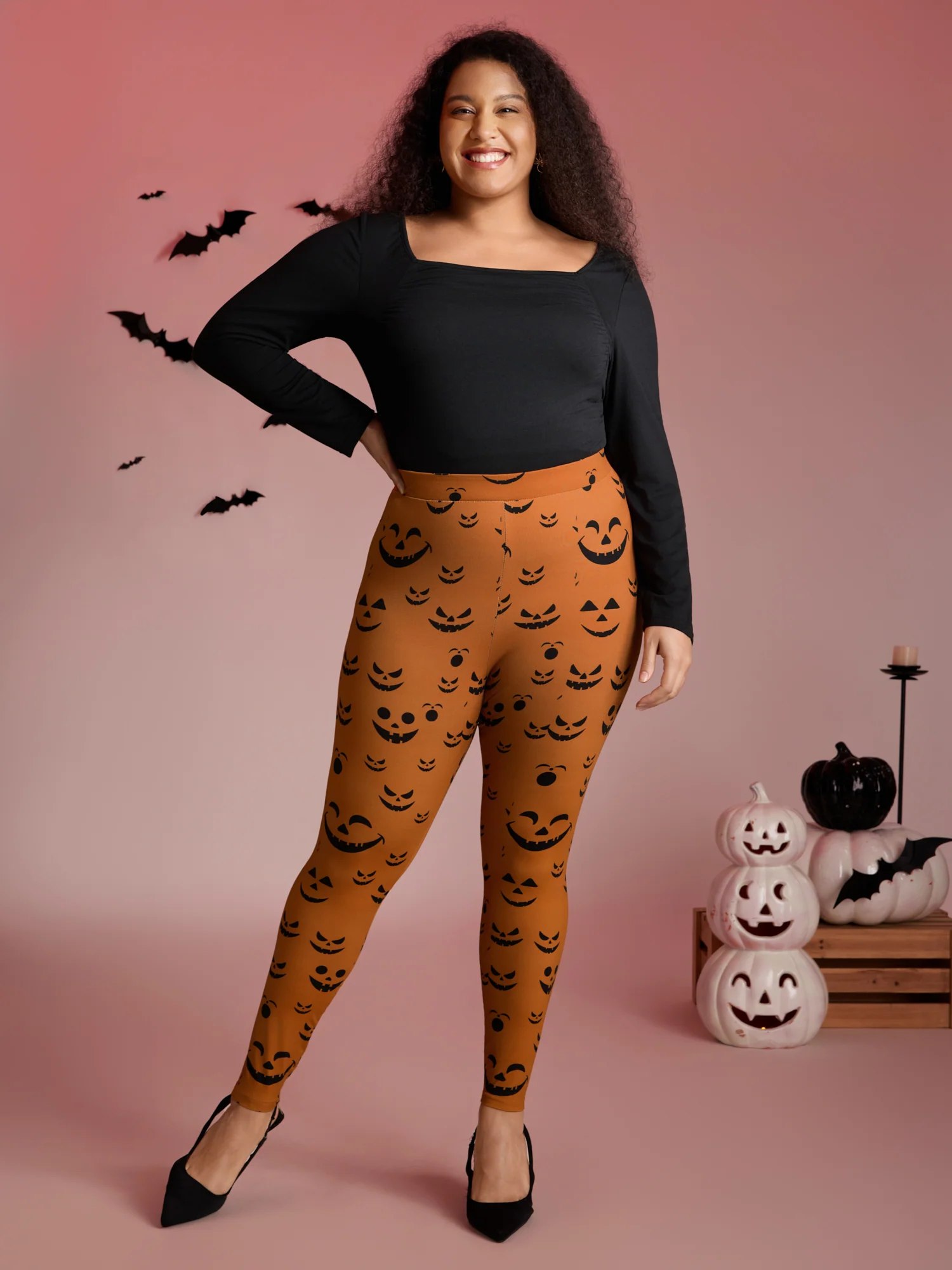 Stretchy Jack-o-Lantern Leggings - Image 9