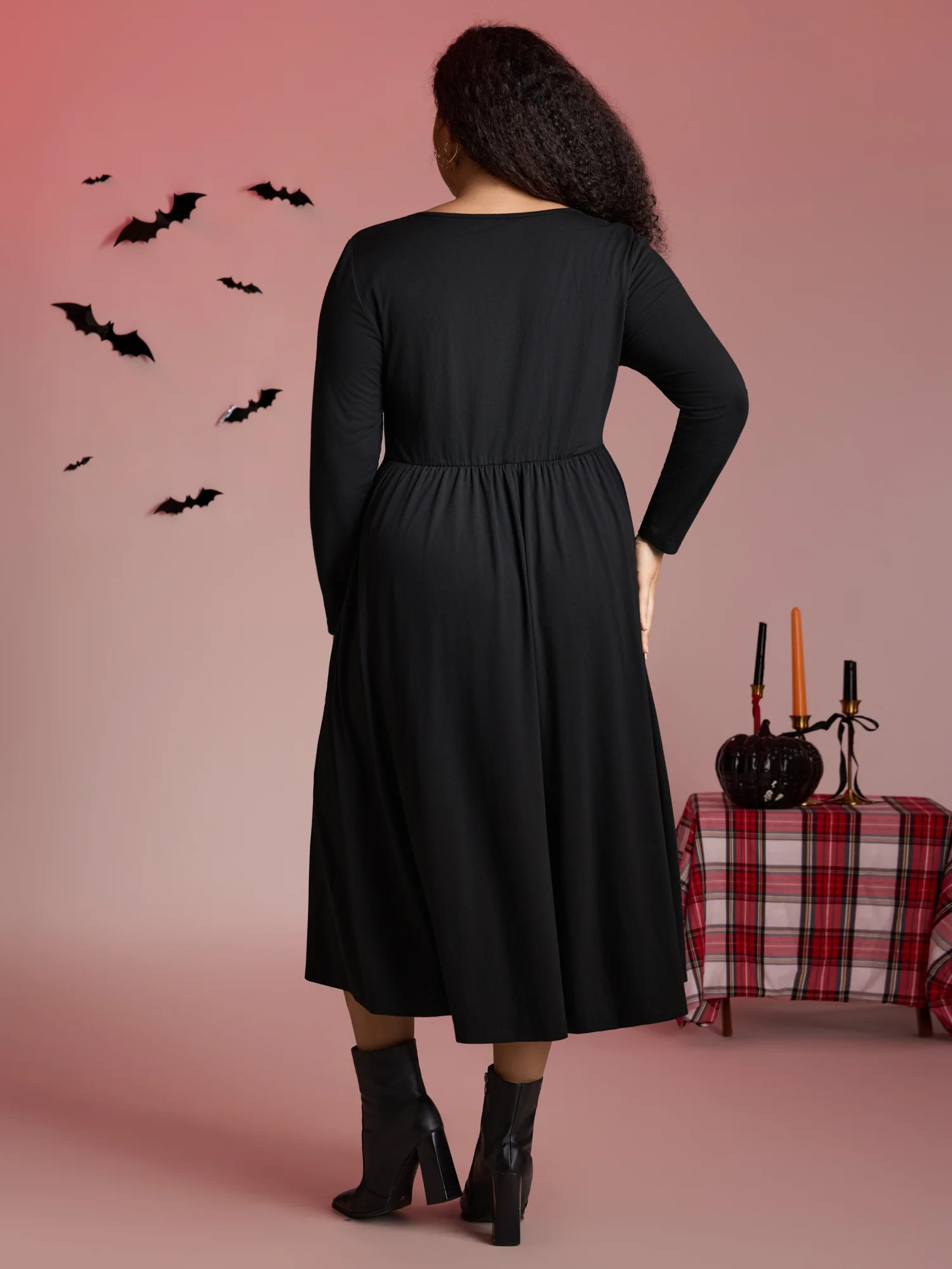Stretchy Knit Adjustable Tie Frill Trim Midi Dress - Image 4