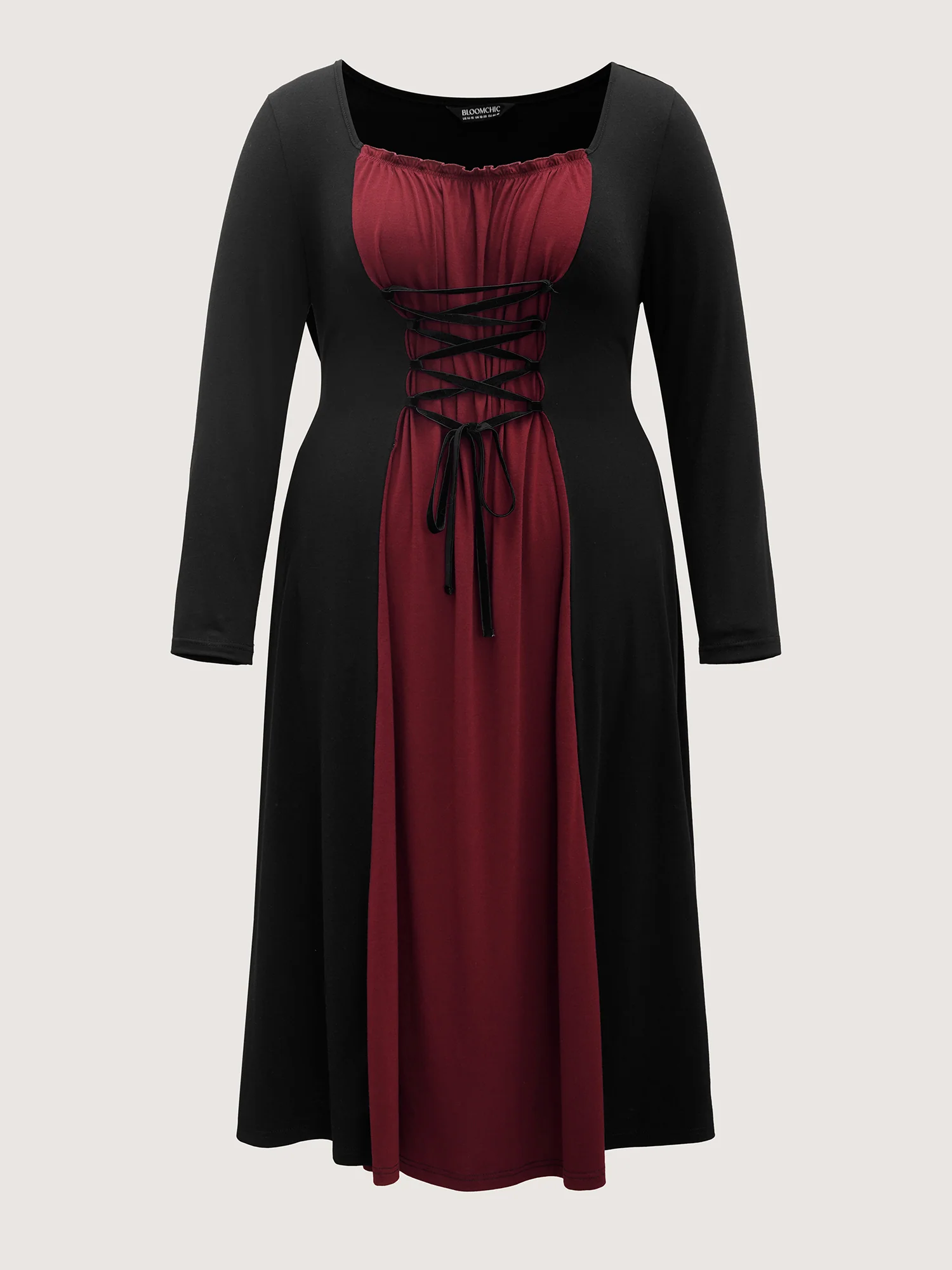 Stretchy Knit Adjustable Tie Frill Trim Midi Dress - Image 7