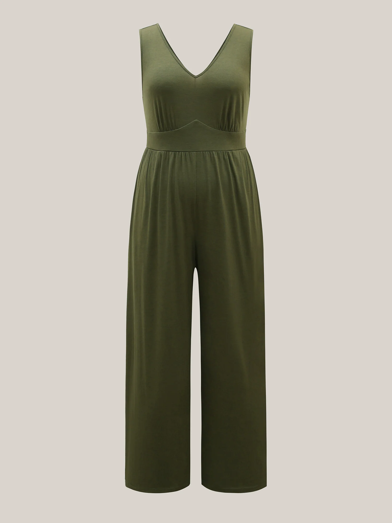 Stretchy Knit Pockets Cross Back Jumpsuit - Image 7