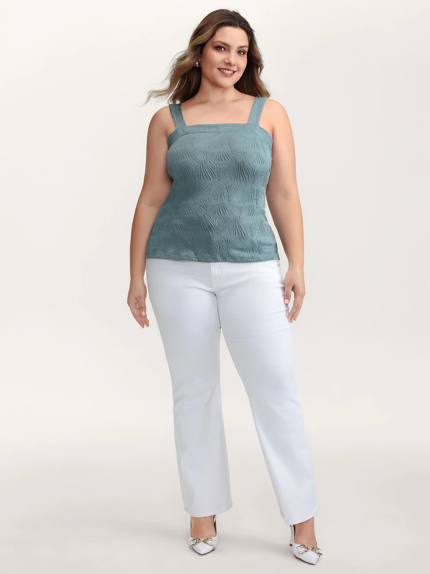 Stretchy Knit Wide Straps Fitted Tank Top - Image 3