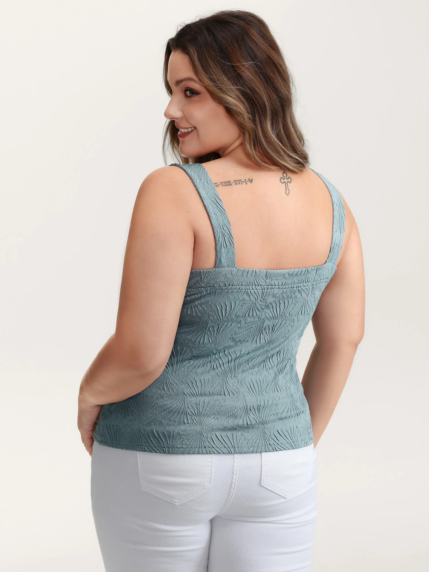 Stretchy Knit Wide Straps Fitted Tank Top - Image 5