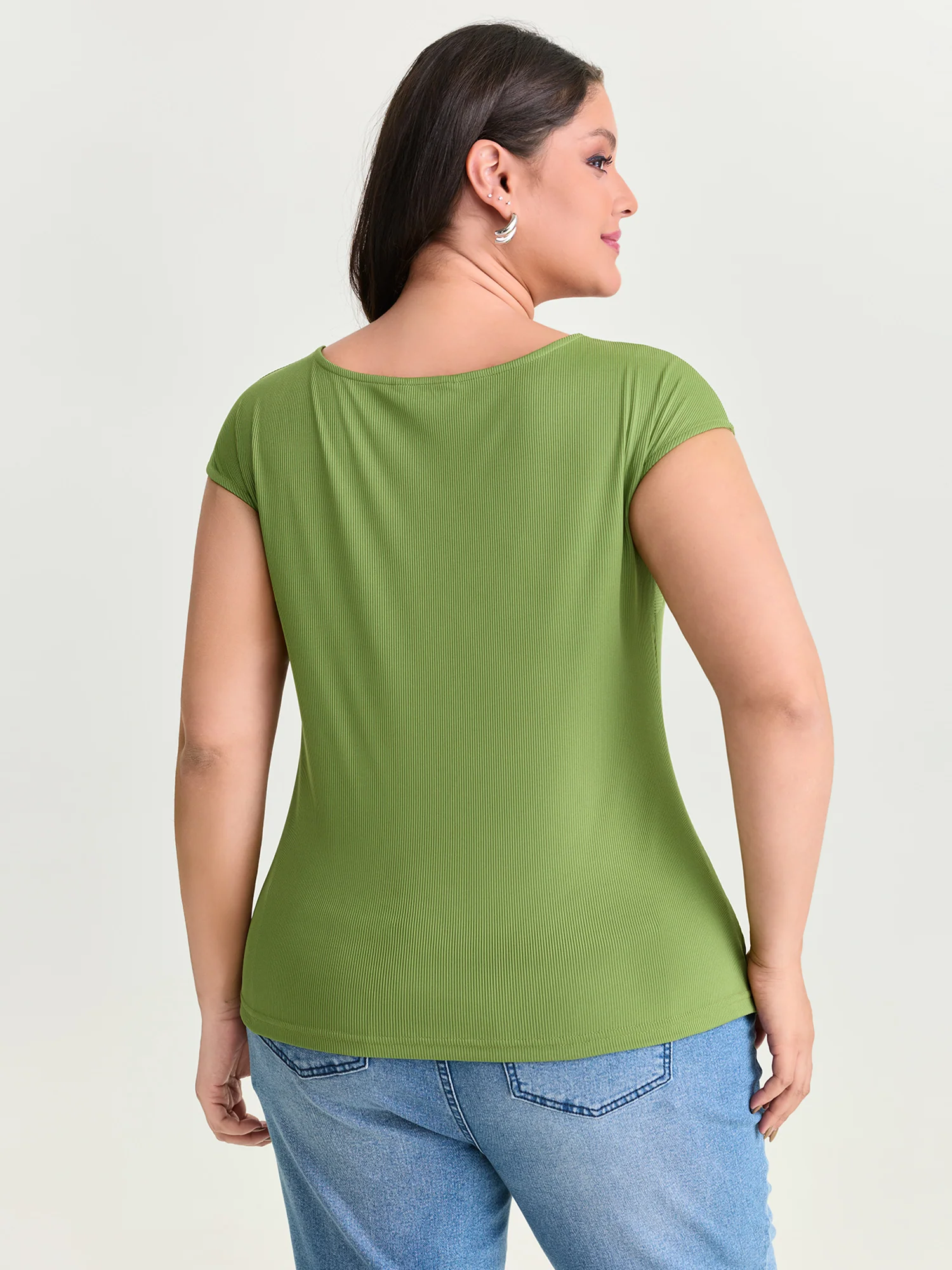 Stretchy Knotted Front Plain Knit Top - Image 5