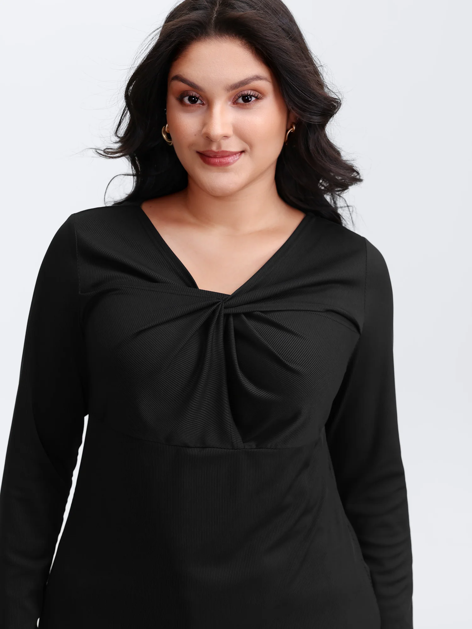 Stretchy Knotted Neckline Cozy Knit Top - Image 2