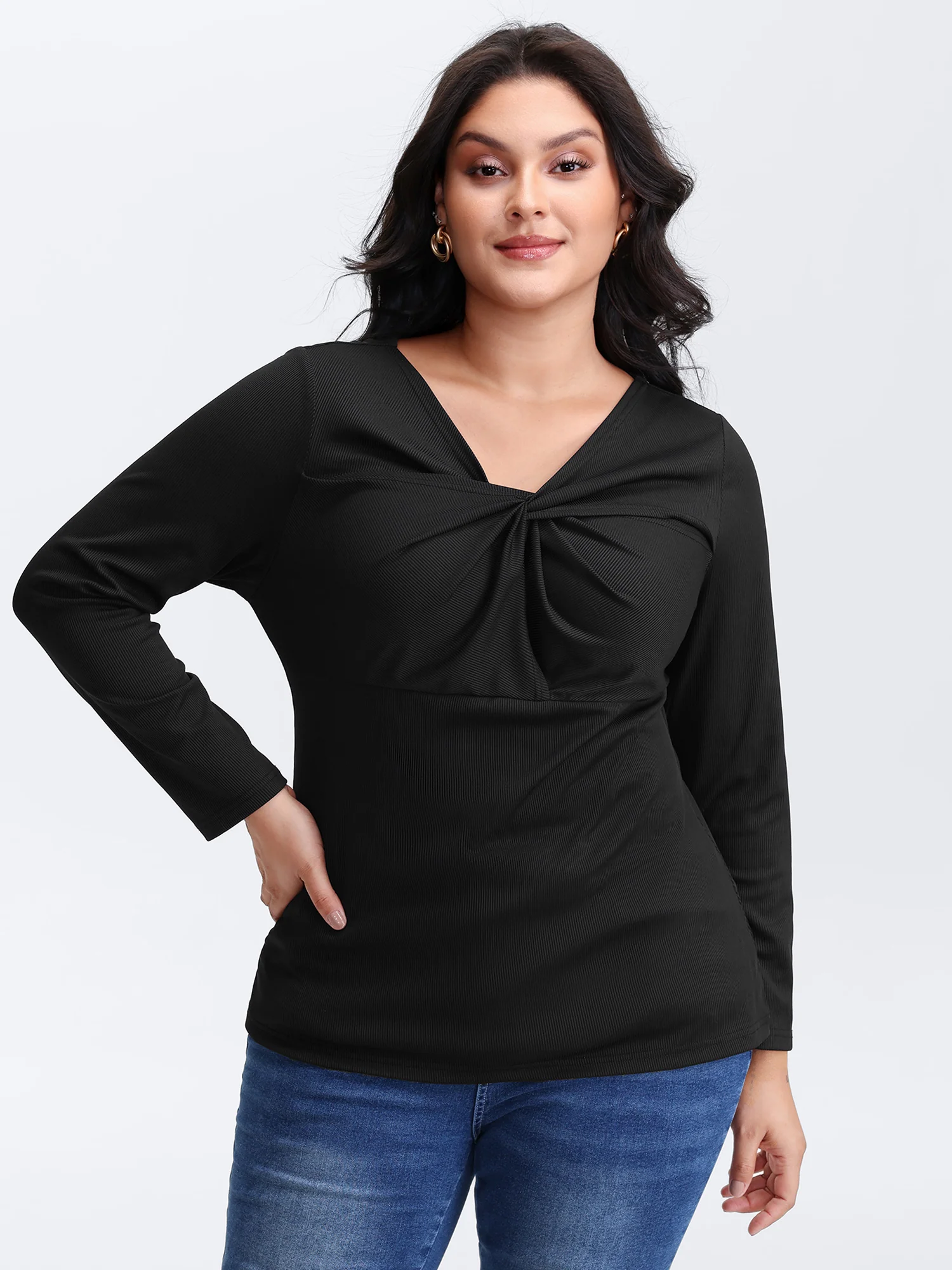 Stretchy Knotted Neckline Cozy Knit Top - Image 5