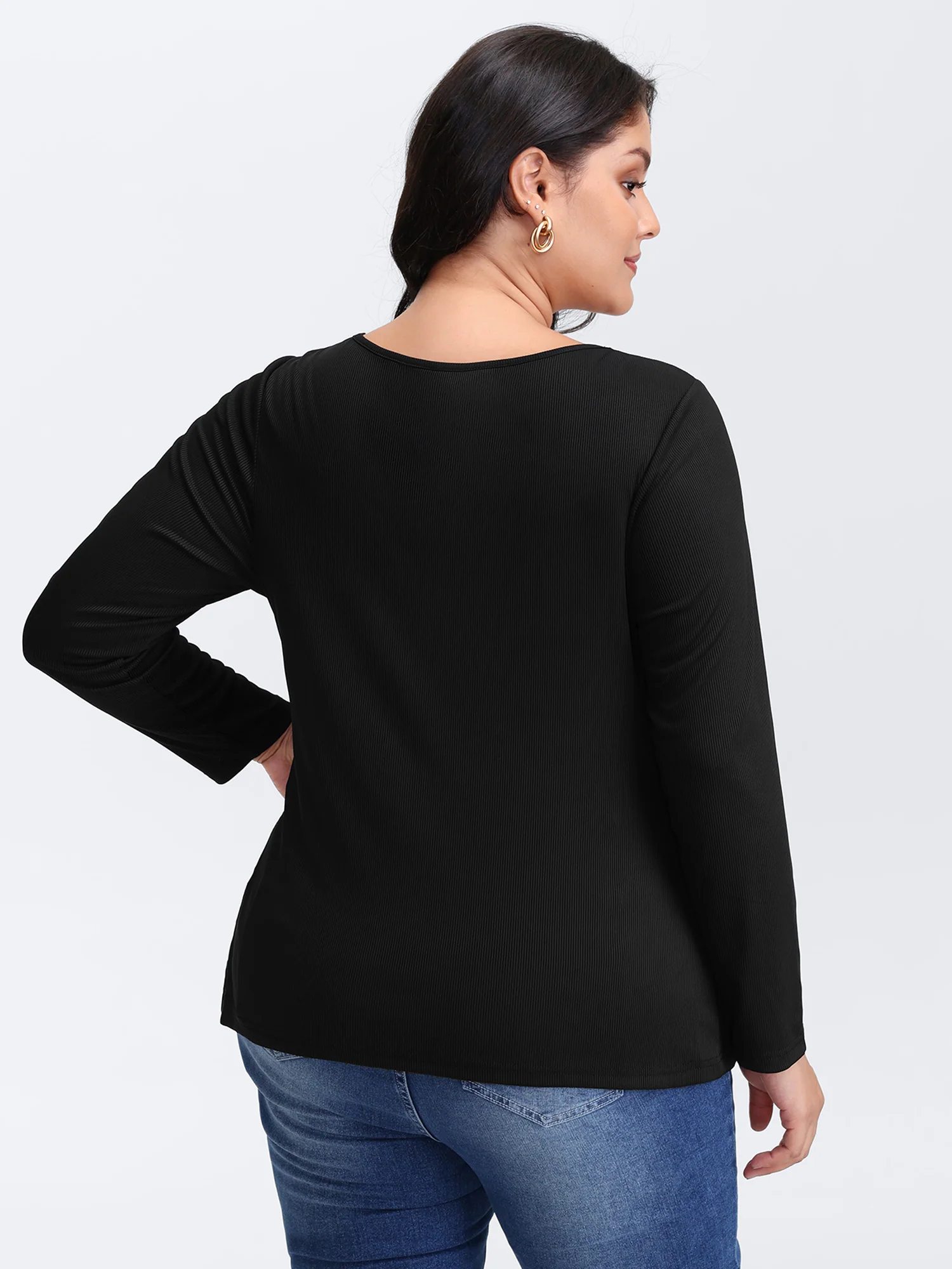 Stretchy Knotted Neckline Cozy Knit Top - Image 6