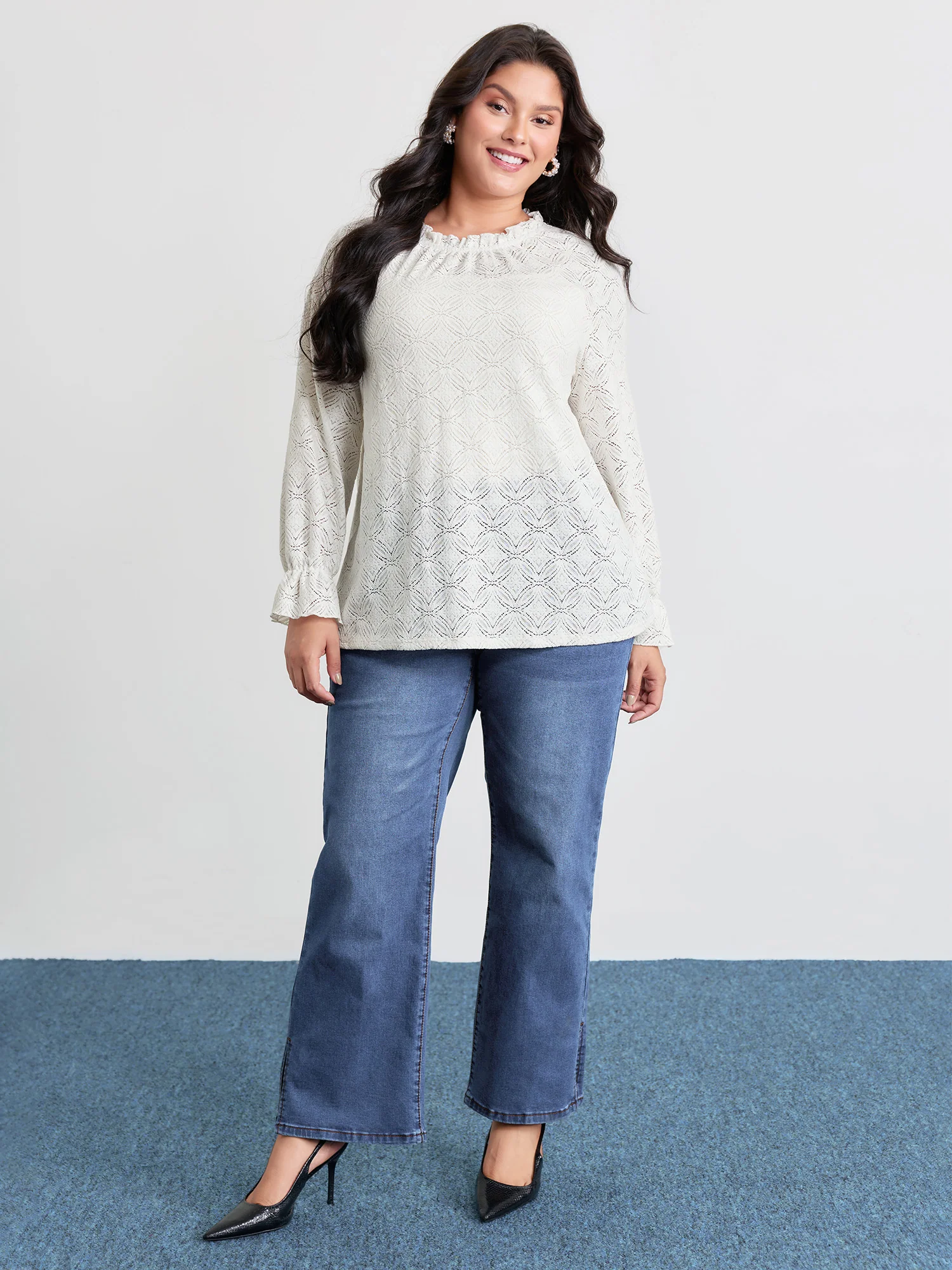 Stretchy Lace Cuff Sleeve Blouse - Image 2