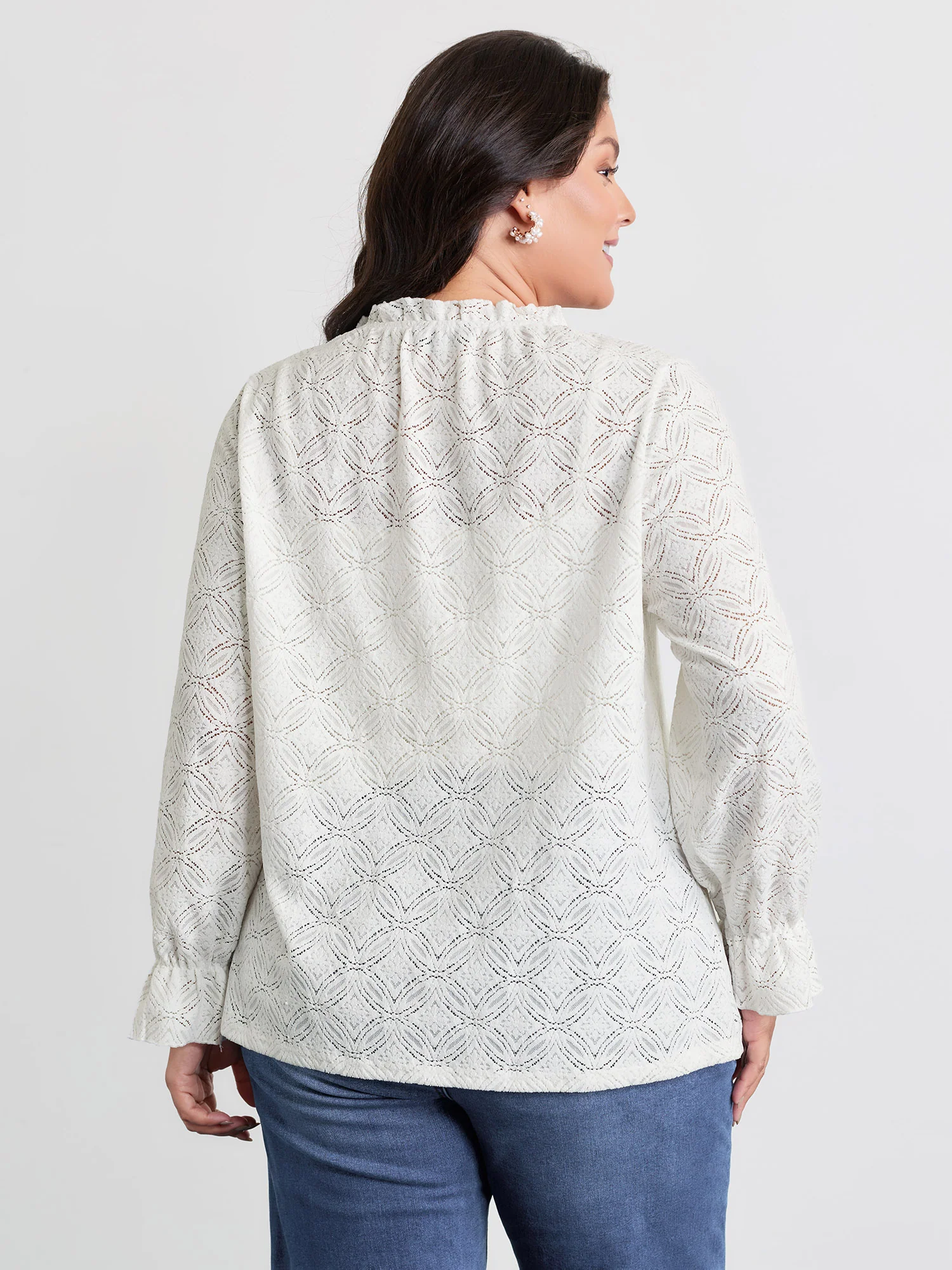 Stretchy Lace Cuff Sleeve Blouse - Image 5