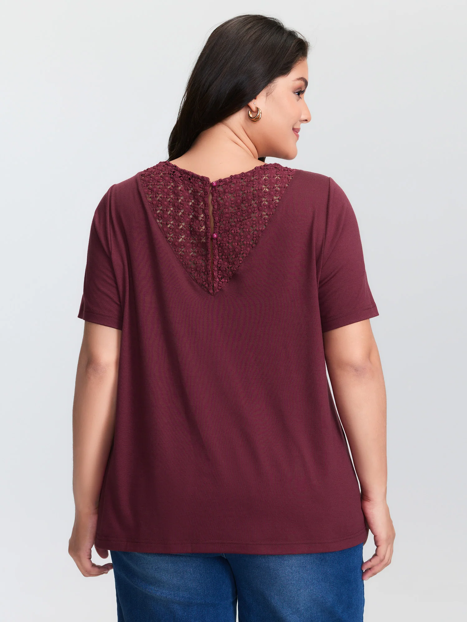 Stretchy Lace Cut-Out Back Knit Top - Image 5