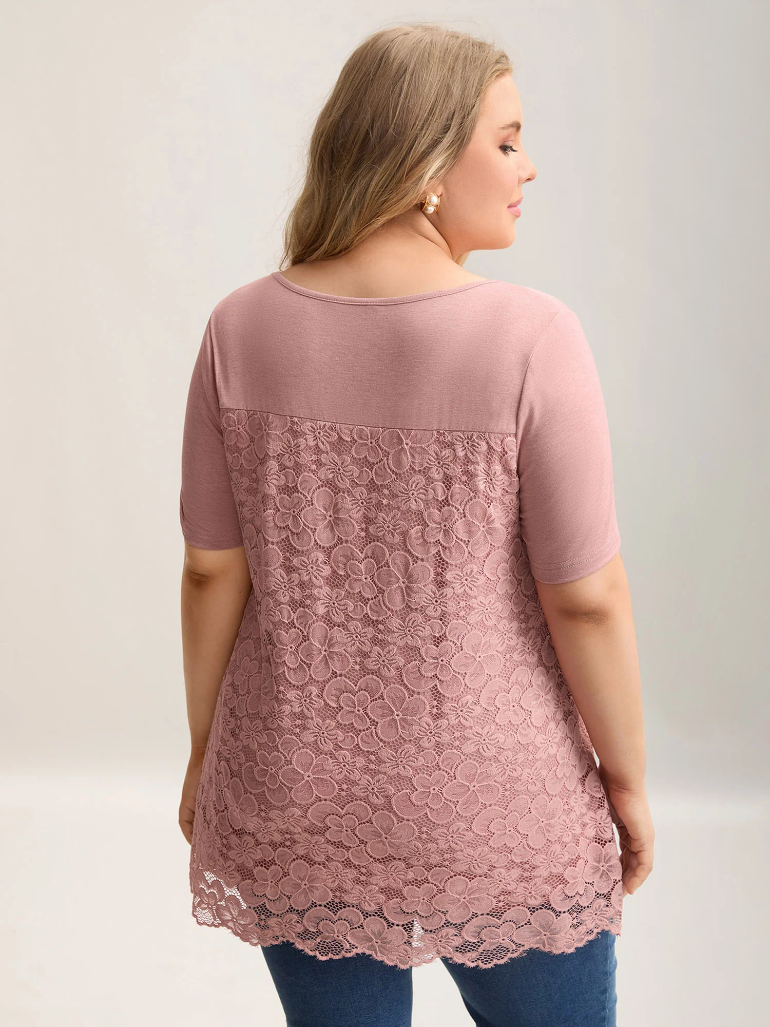 Stretchy Lace Spliced Sweetheart Plain Top - Image 2