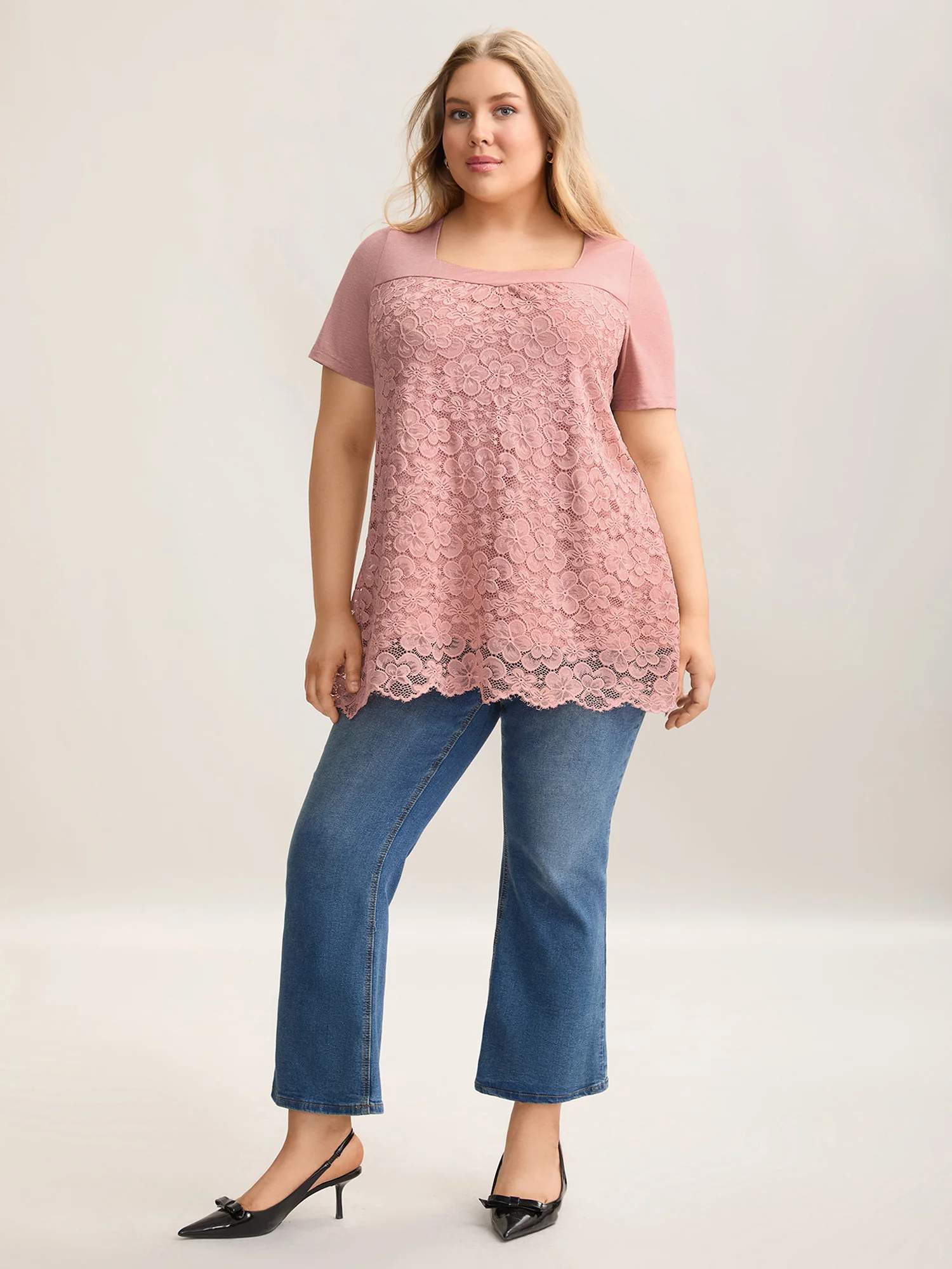 Stretchy Lace Spliced Sweetheart Plain Top - Image 3