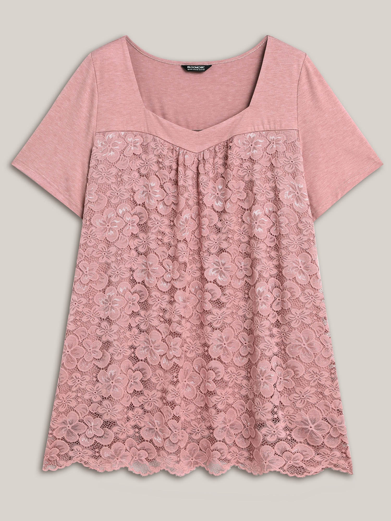 Stretchy Lace Spliced Sweetheart Plain Top - Image 7