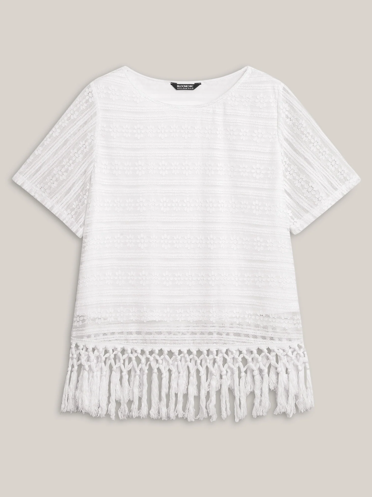 Stretchy Lace Tassel Hem Solid Top - Image 8