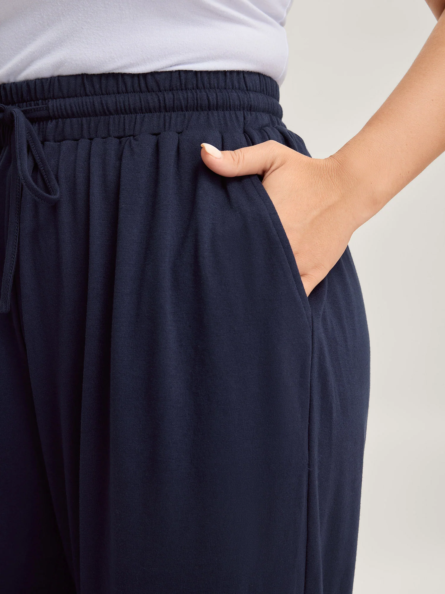 Stretchy Lace Trim Drawstring Lounge Pants - Image 3
