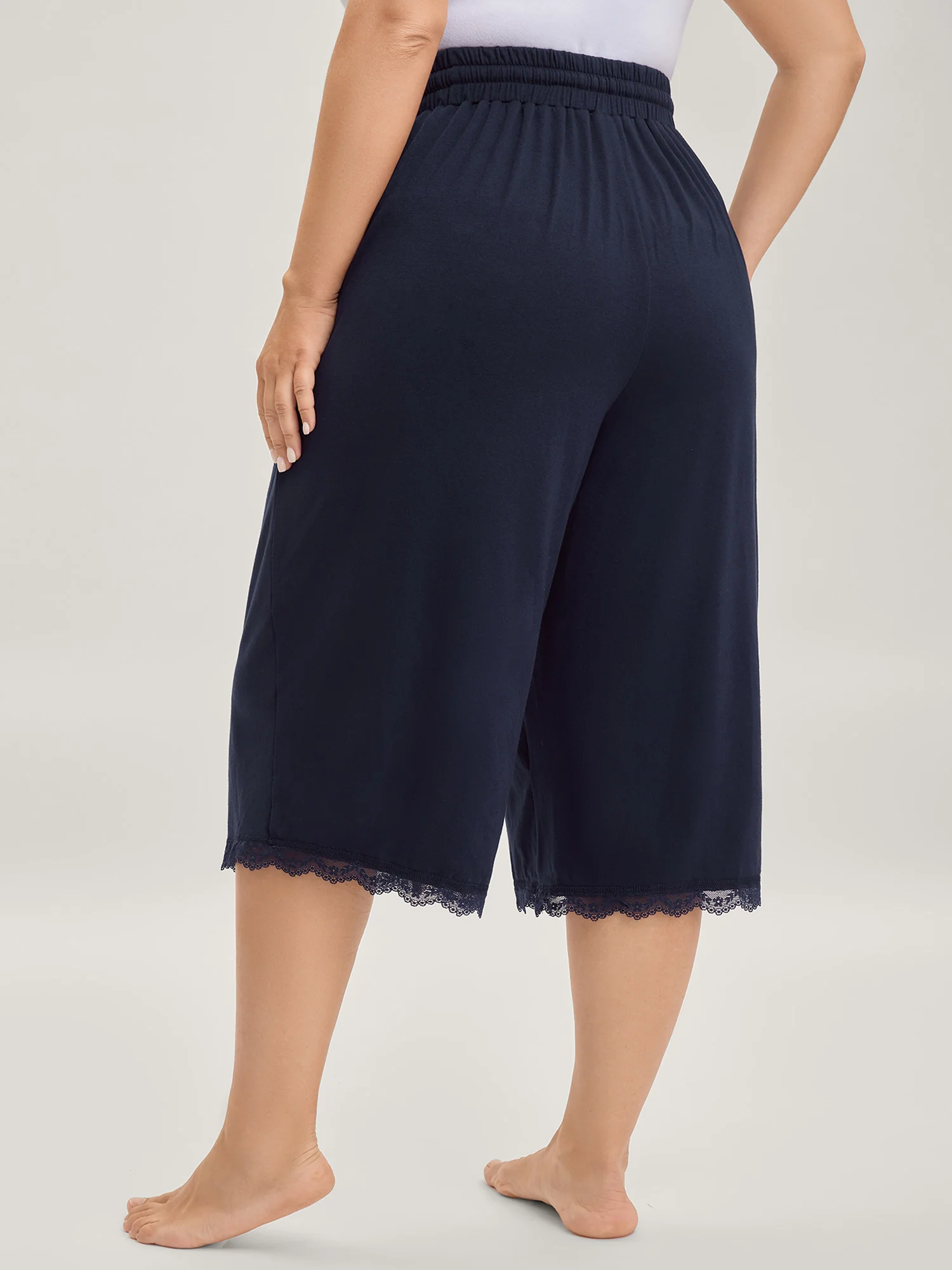Stretchy Lace Trim Drawstring Lounge Pants - Image 5