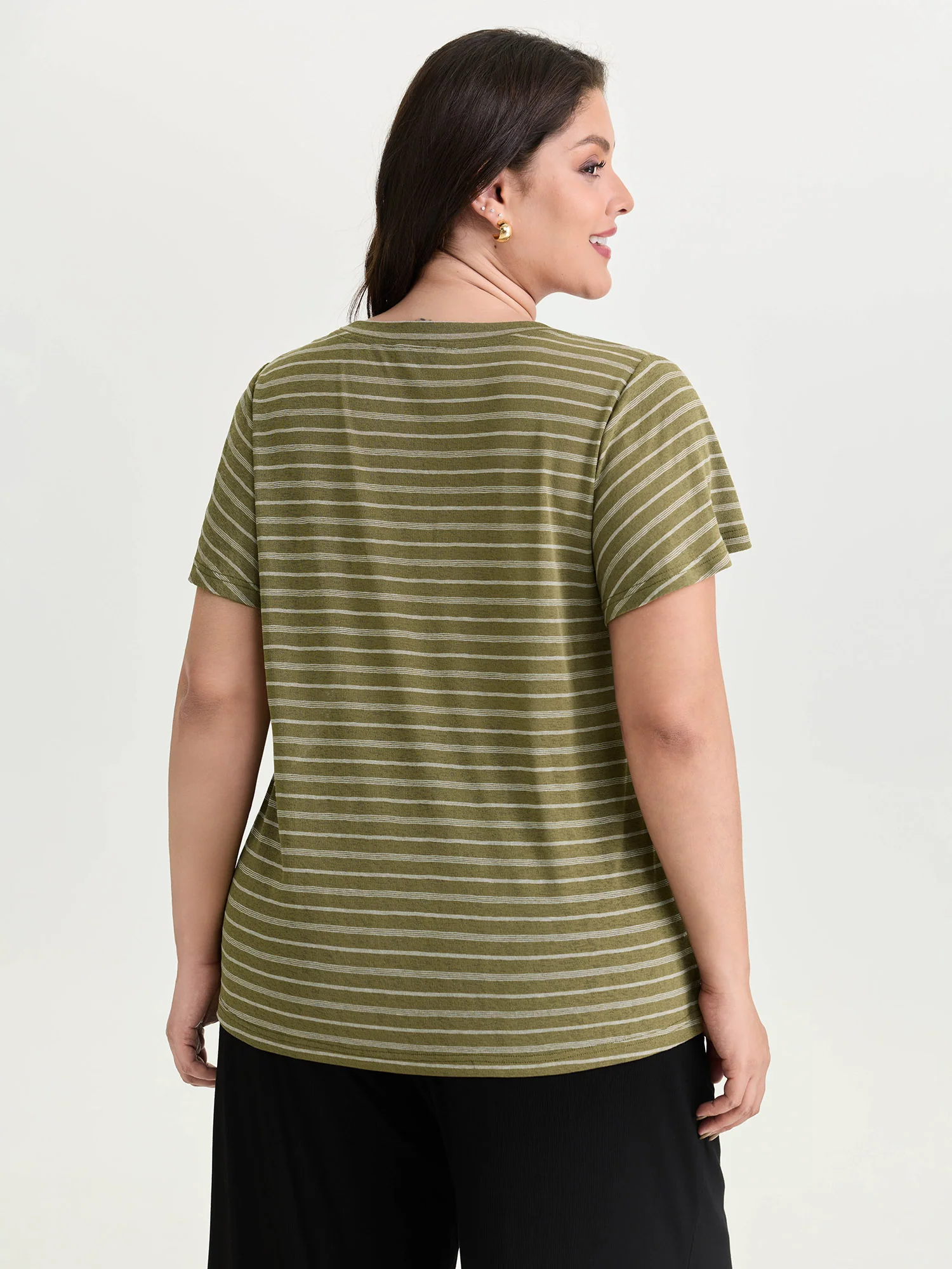 Stretchy Lace Trim Round Neck T-Shirt - Image 5