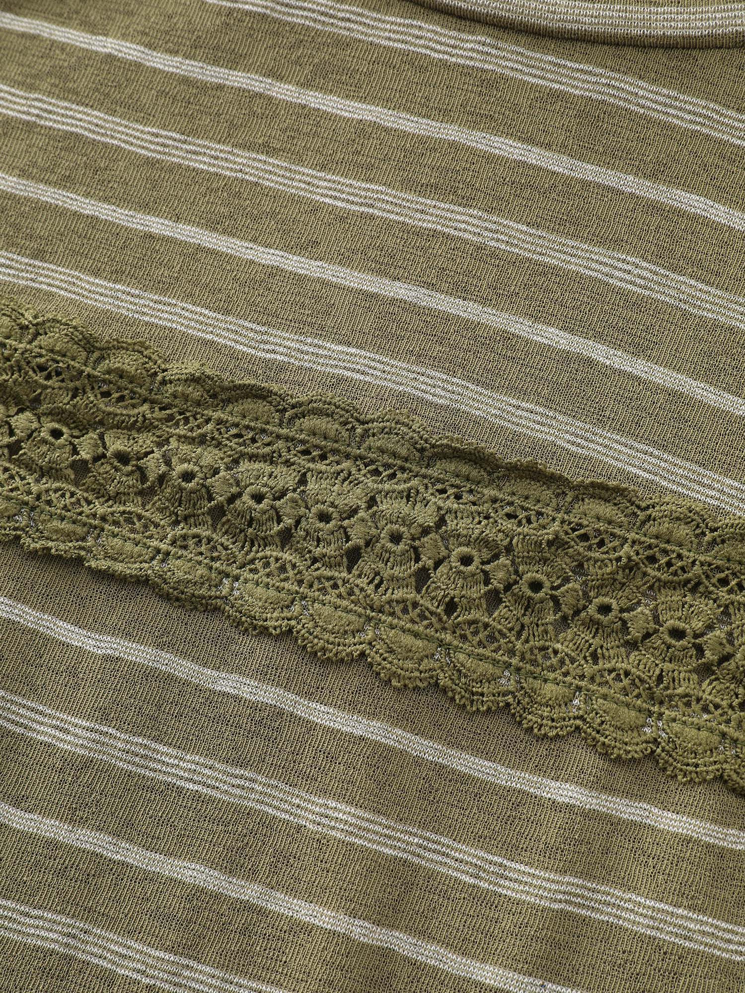 Stretchy Lace Trim Round Neck T-Shirt - Image 6