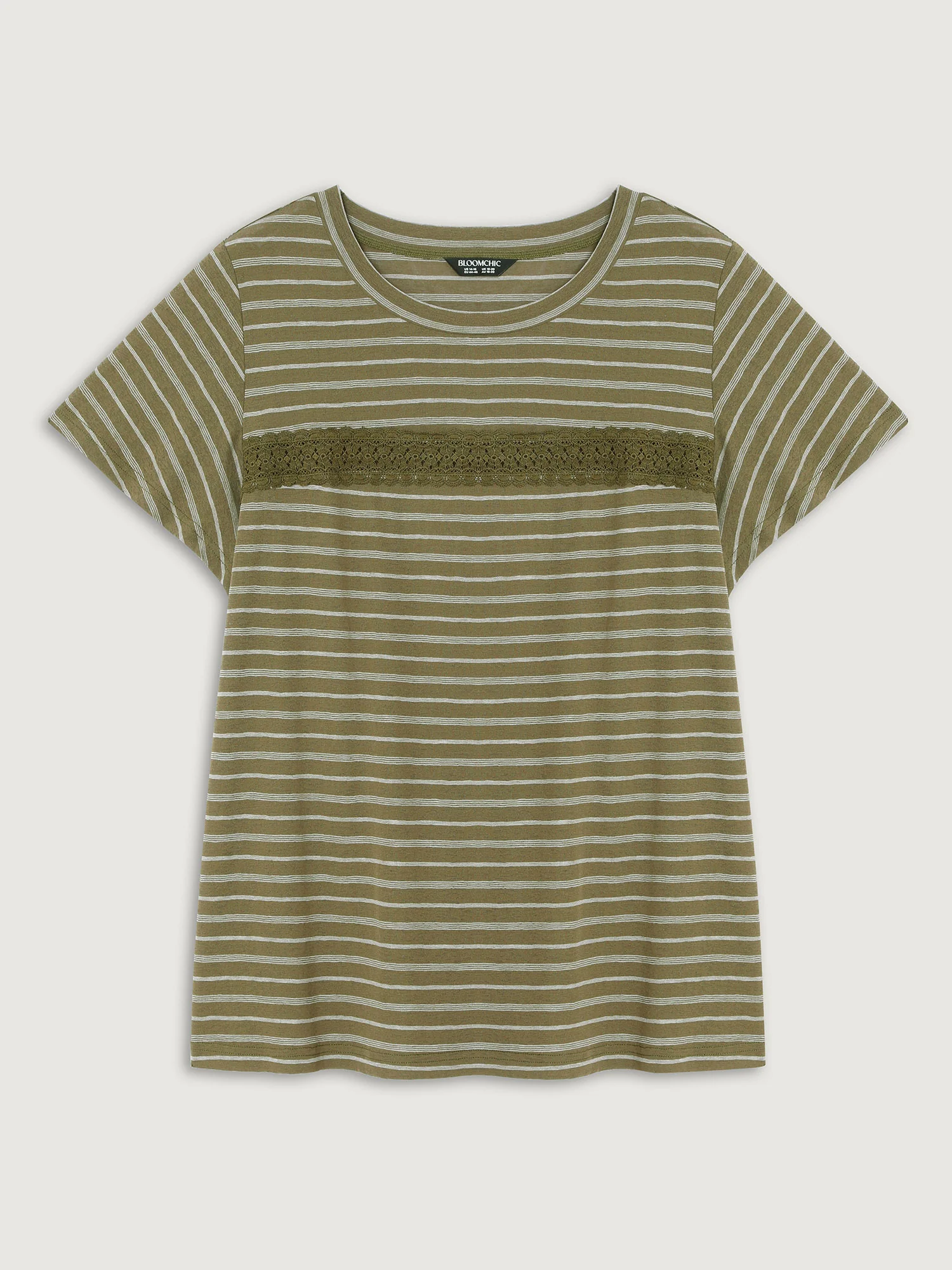 Stretchy Lace Trim Round Neck T-Shirt - Image 7