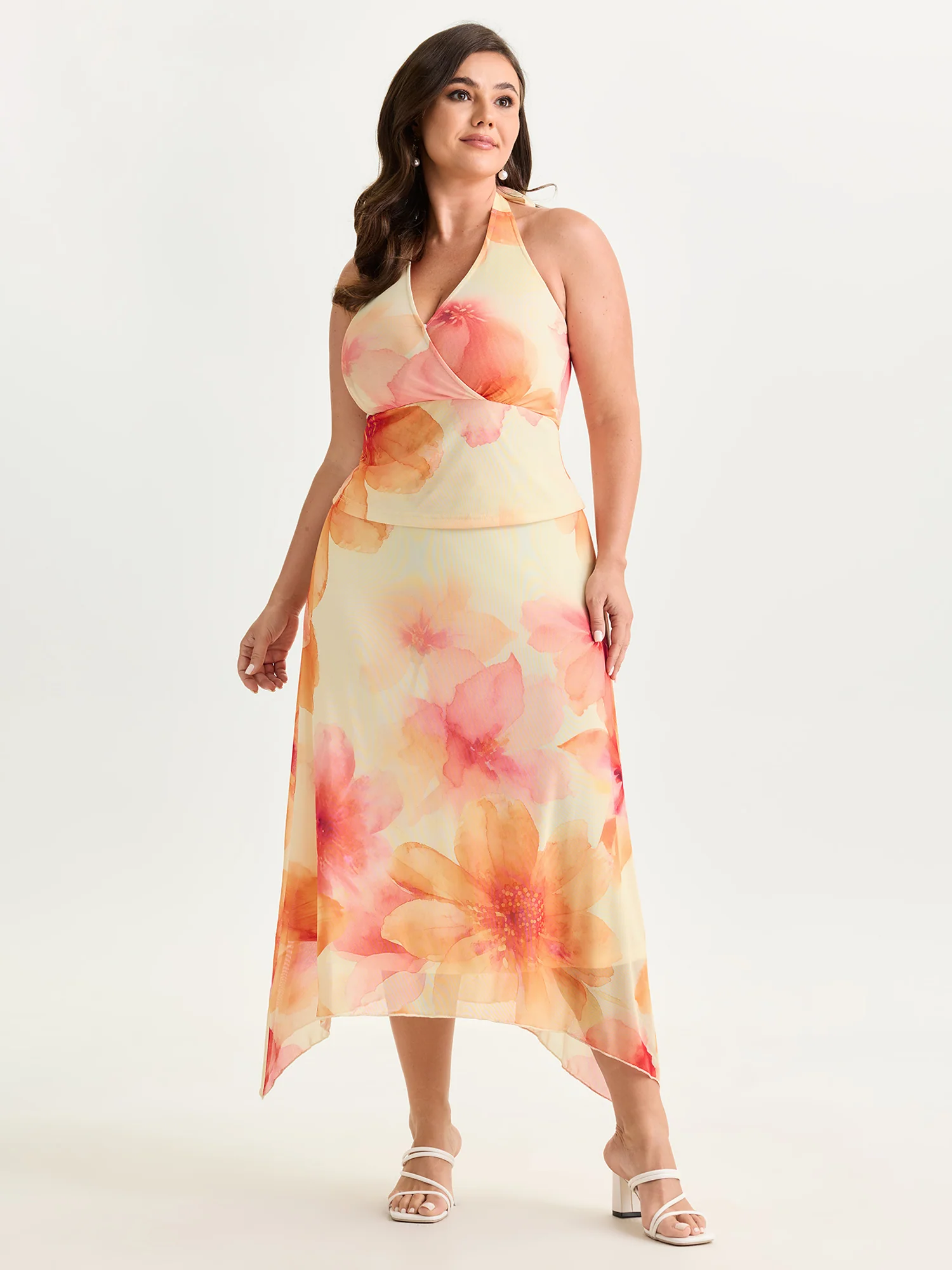Stretchy Large Floral Print Lace Maxi Skirt - Image 2