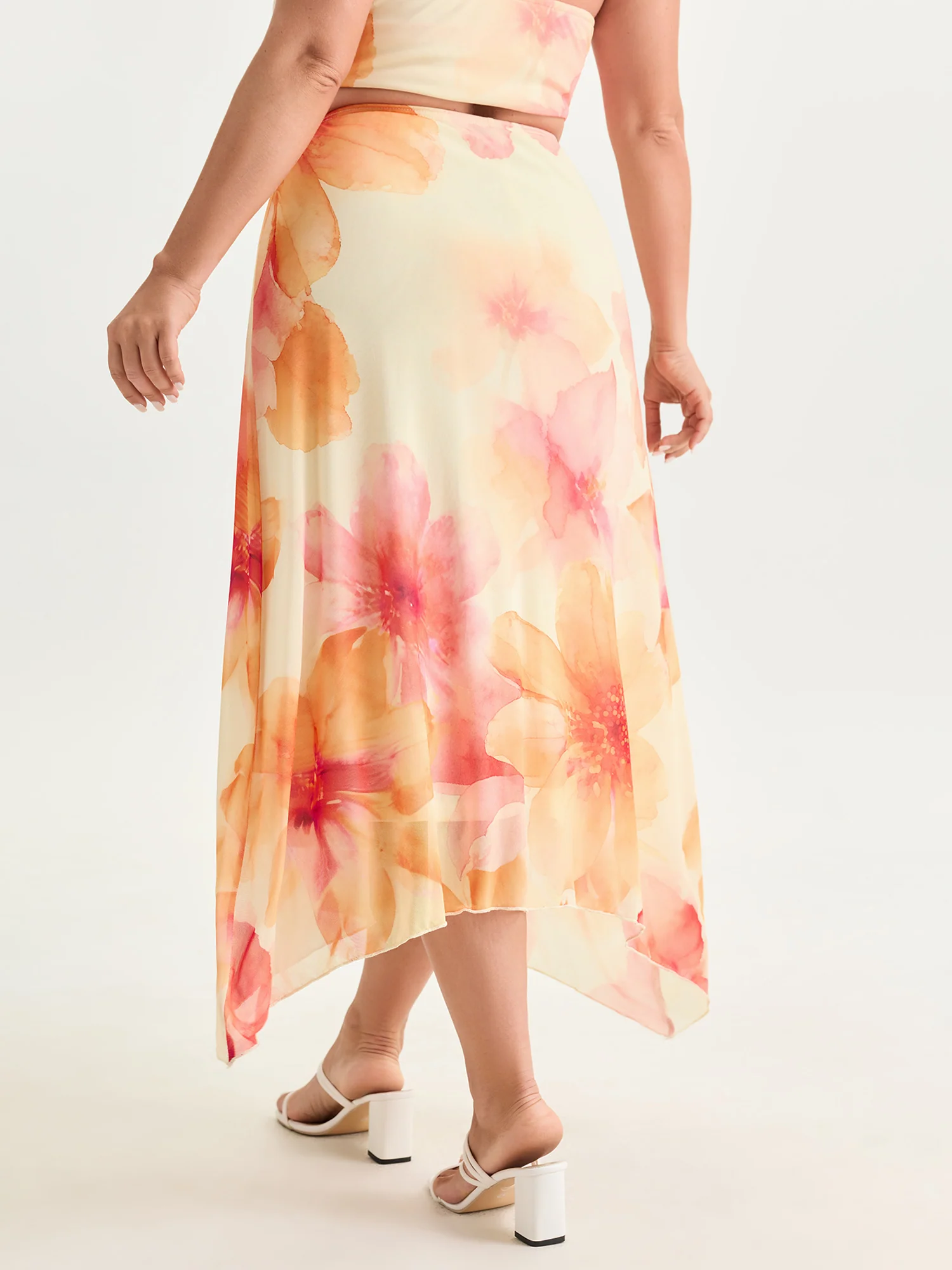 Stretchy Large Floral Print Lace Maxi Skirt - Image 4