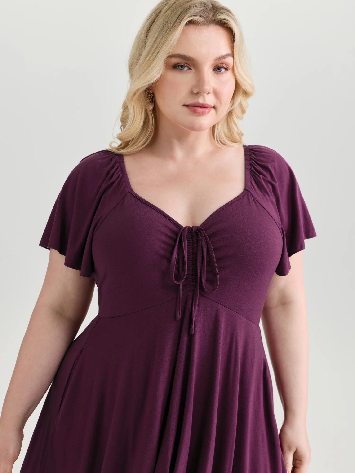 Stretchy Layered Drawstring Midi Dress - Image 2