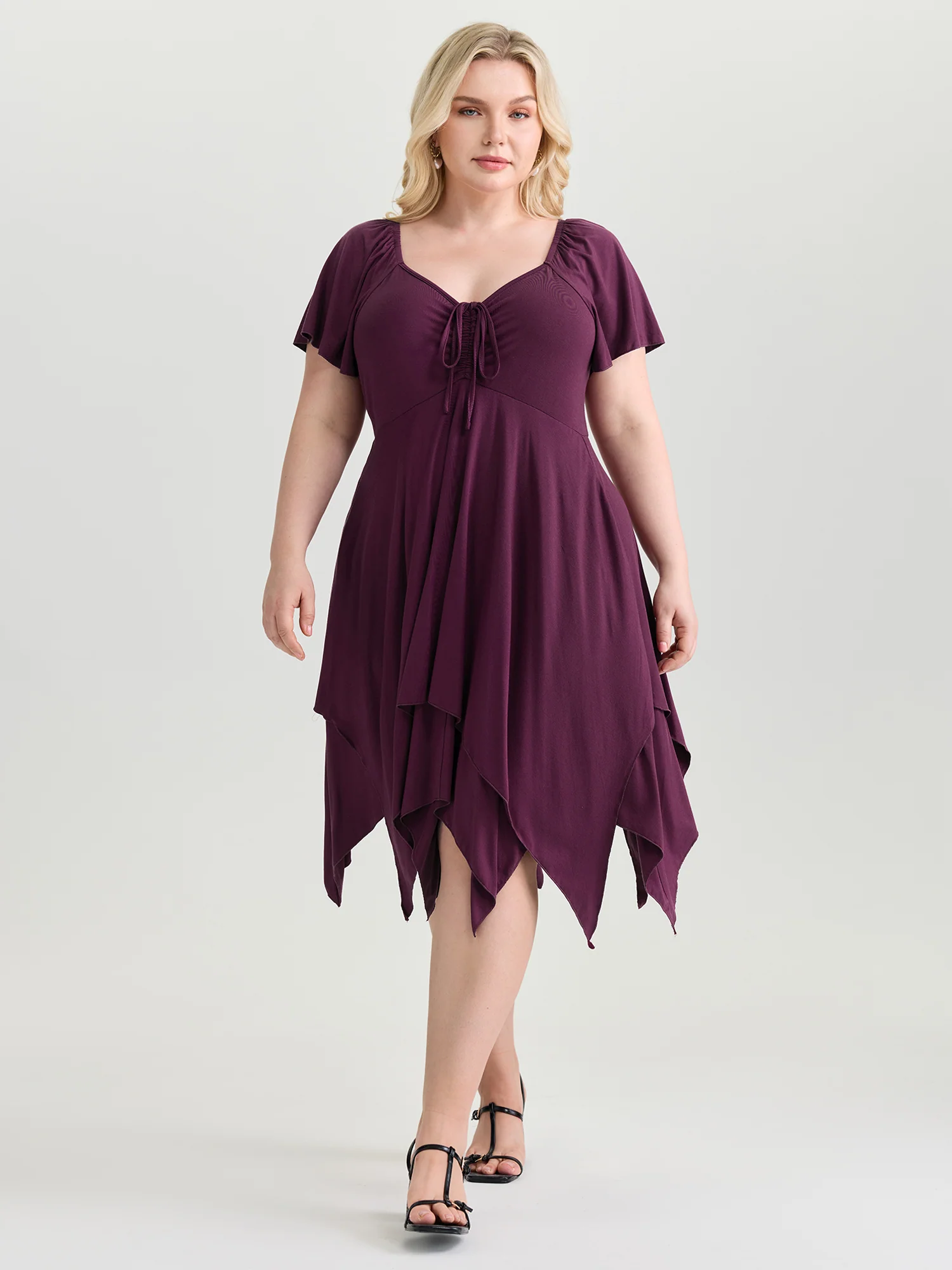 Stretchy Layered Drawstring Midi Dress - Image 3