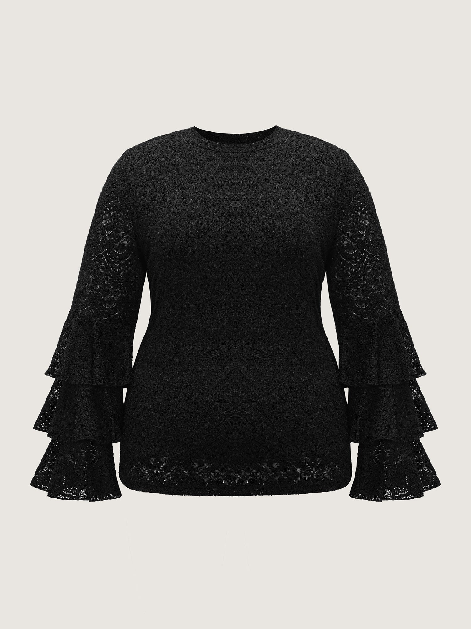 Stretchy Layered Sheer Lace Trim Knit Top - Image 5