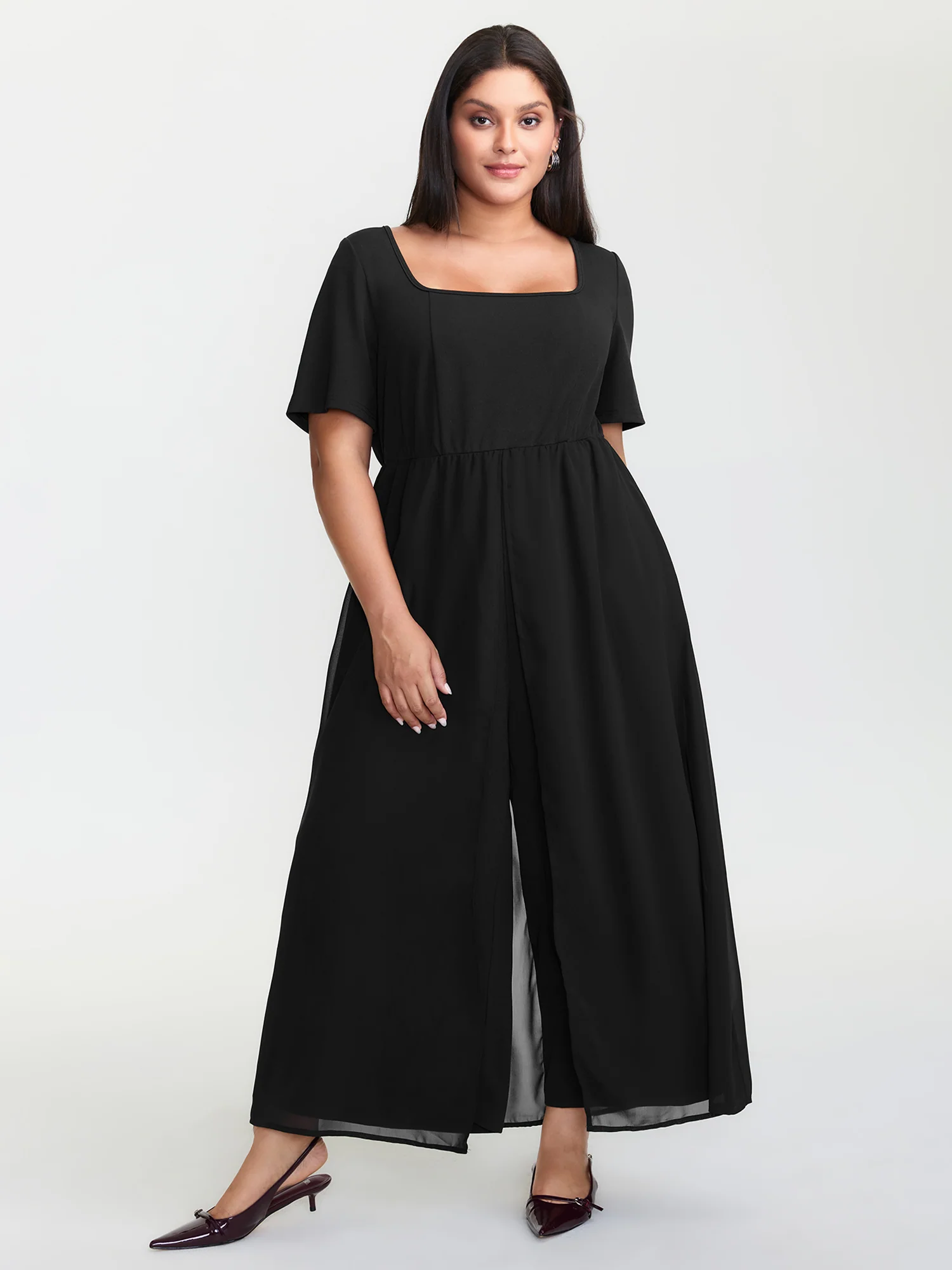 Stretchy Layered Wide-Leg Jumpsuits - Image 3