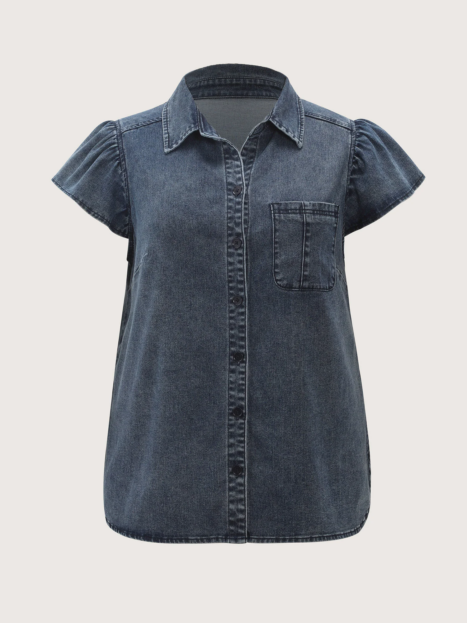 Stretchy Lotus Leaf Sleeve Denim Top - Image 10