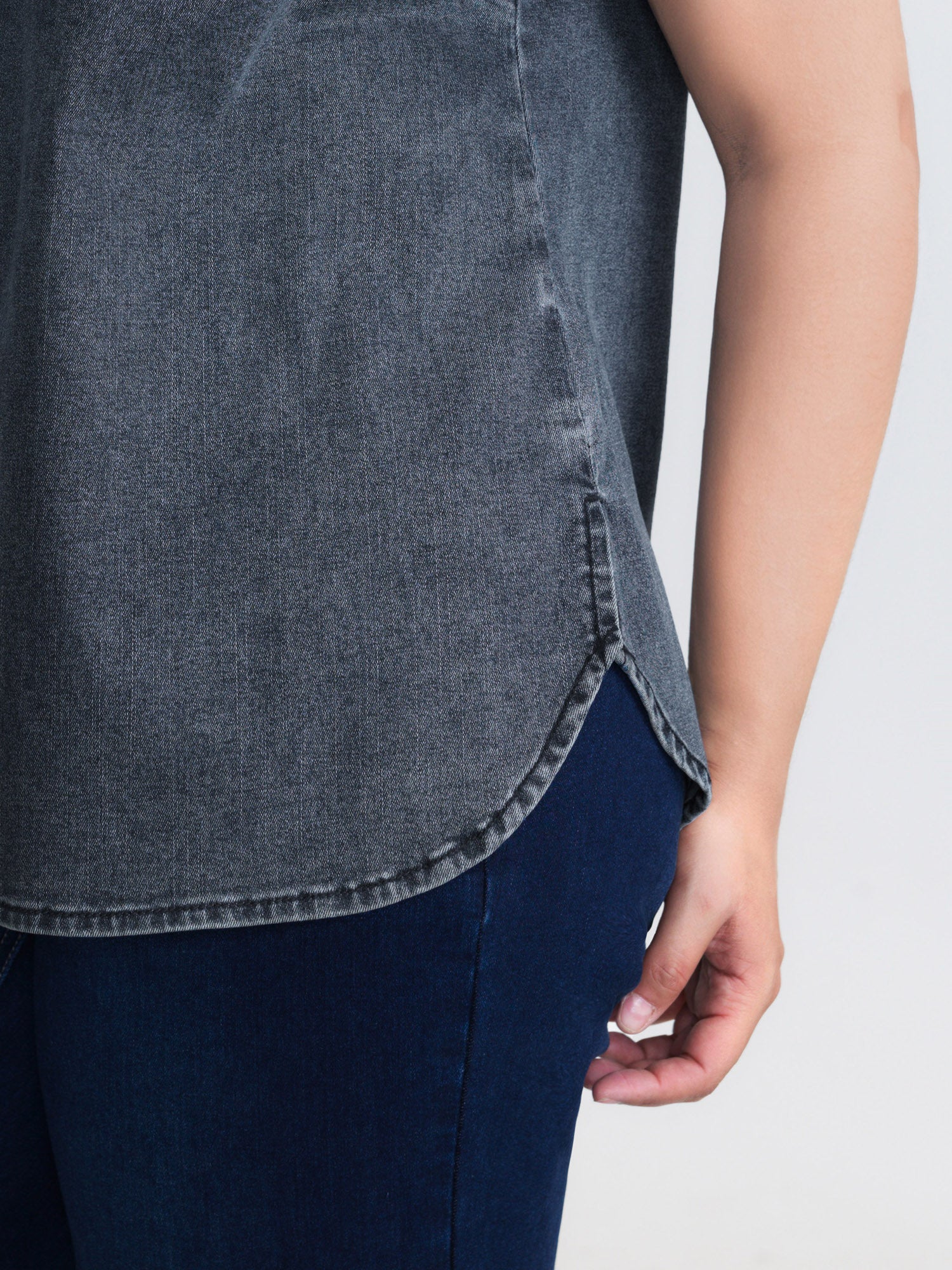 Stretchy Lotus Leaf Sleeve Denim Top - Image 4