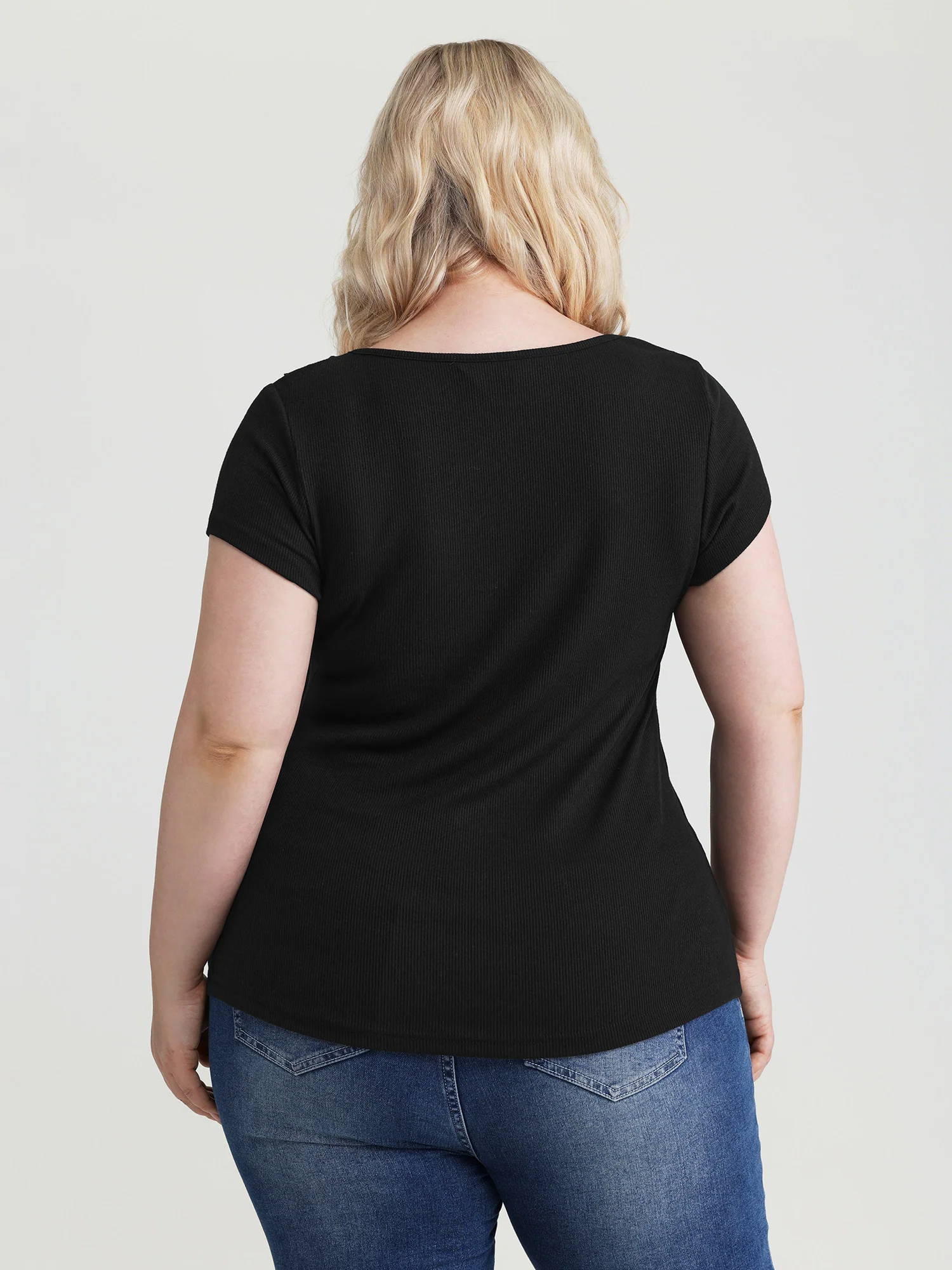 Stretchy Lotus Leaf Strip Knit Top - Image 4
