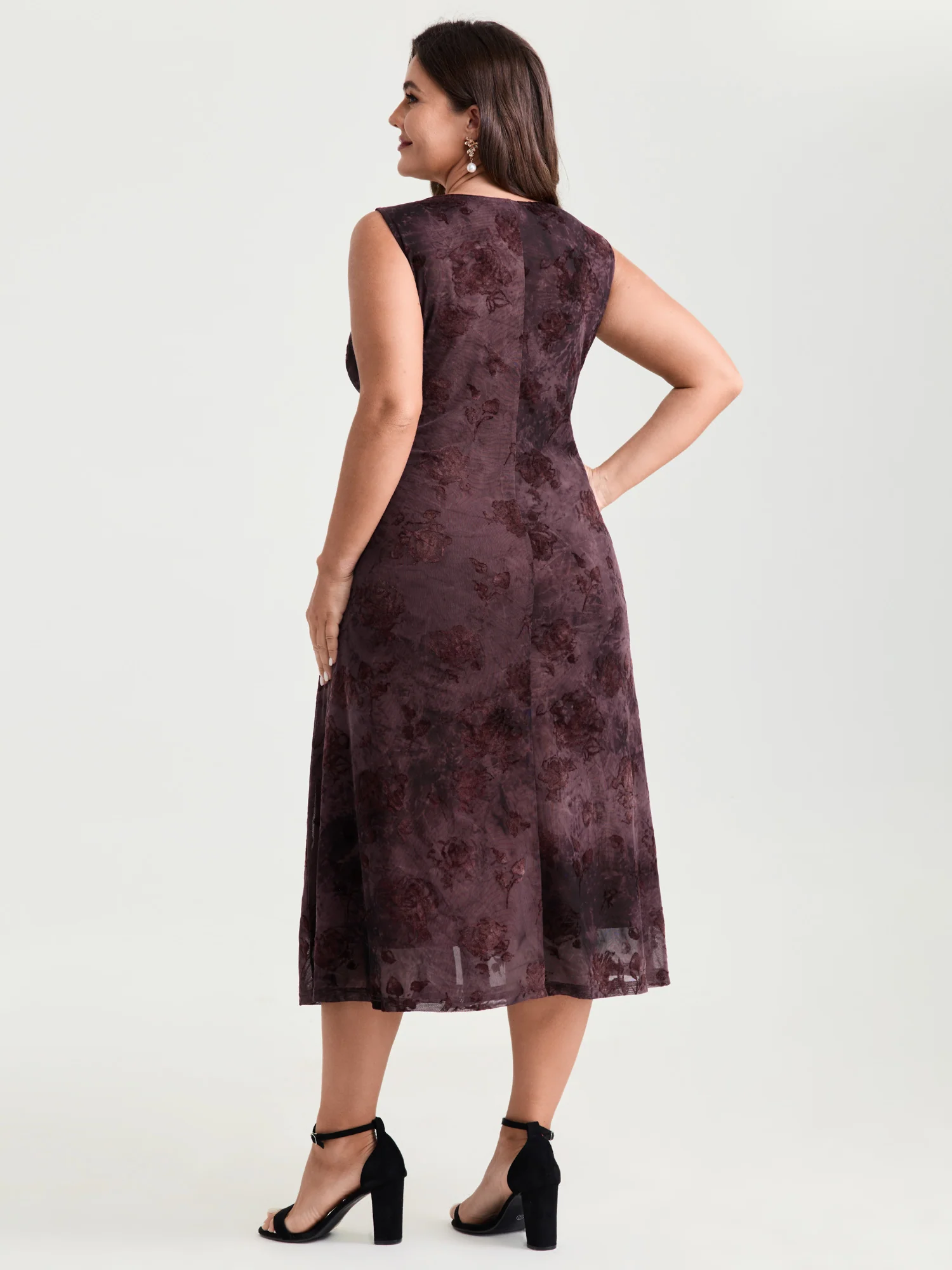 Stretchy Mesh Deep V-Neckline Midi Dress - Image 4