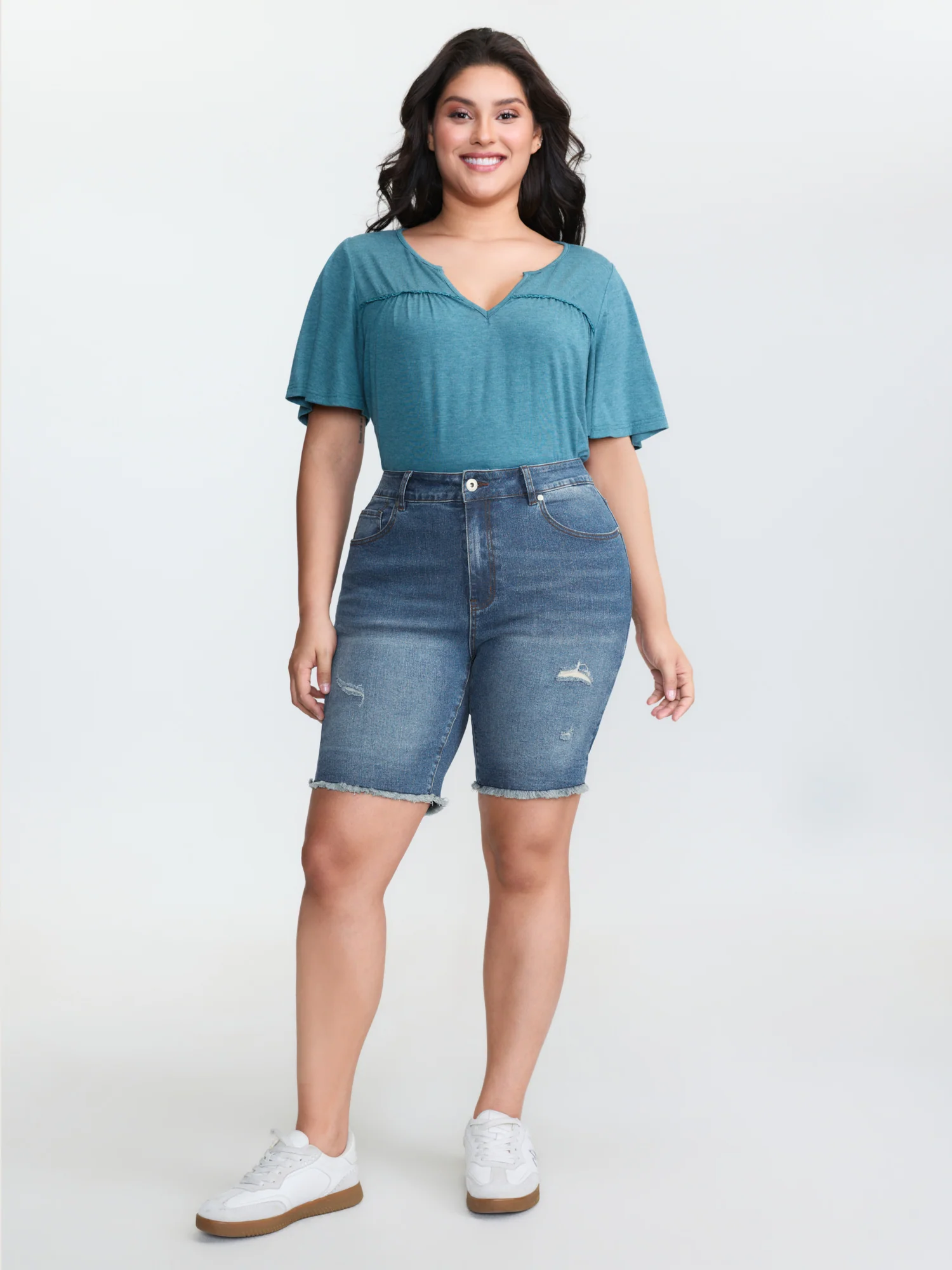 Stretchy Mid-Rise Denim Shorts - Image 2