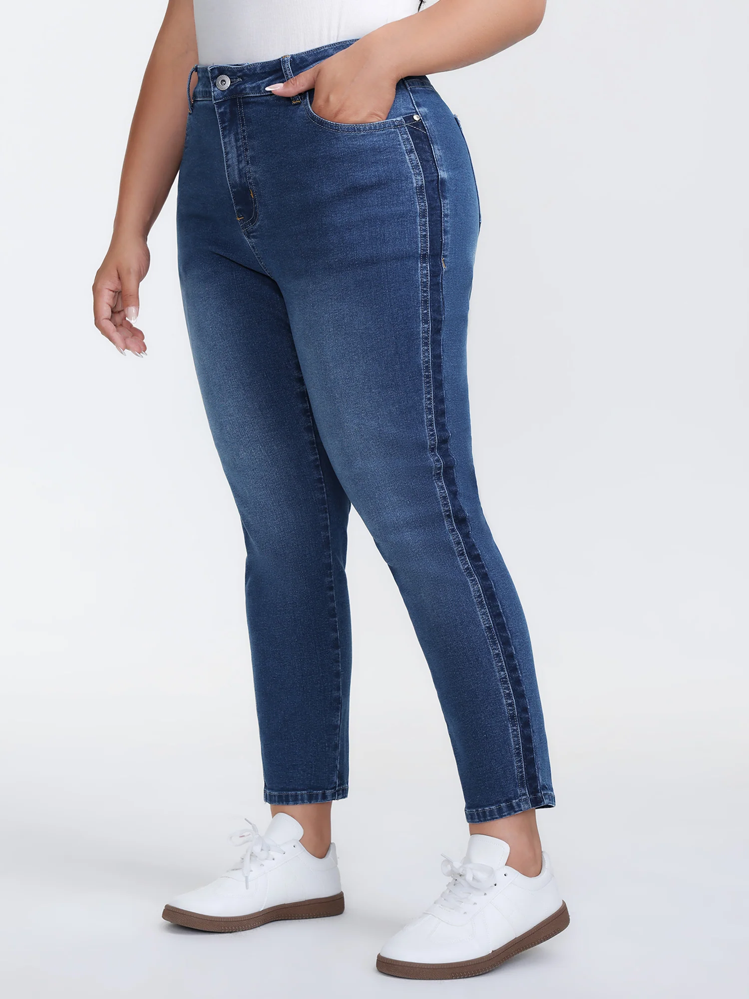 Color Contrast Side Skinny-Fit Jeans - Image 2