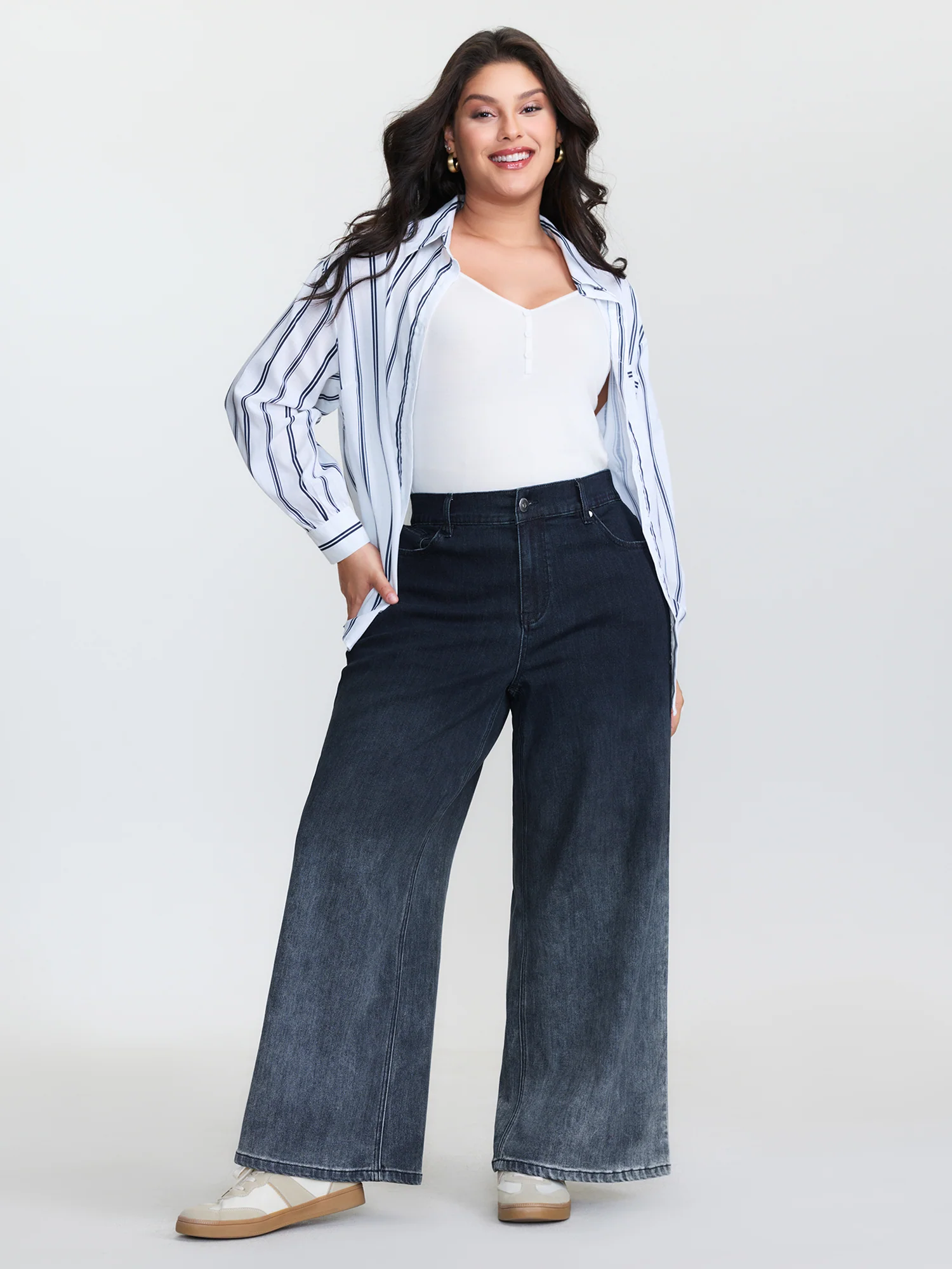 Stretchy Mid Rise Wide Leg Jeans - Image 2