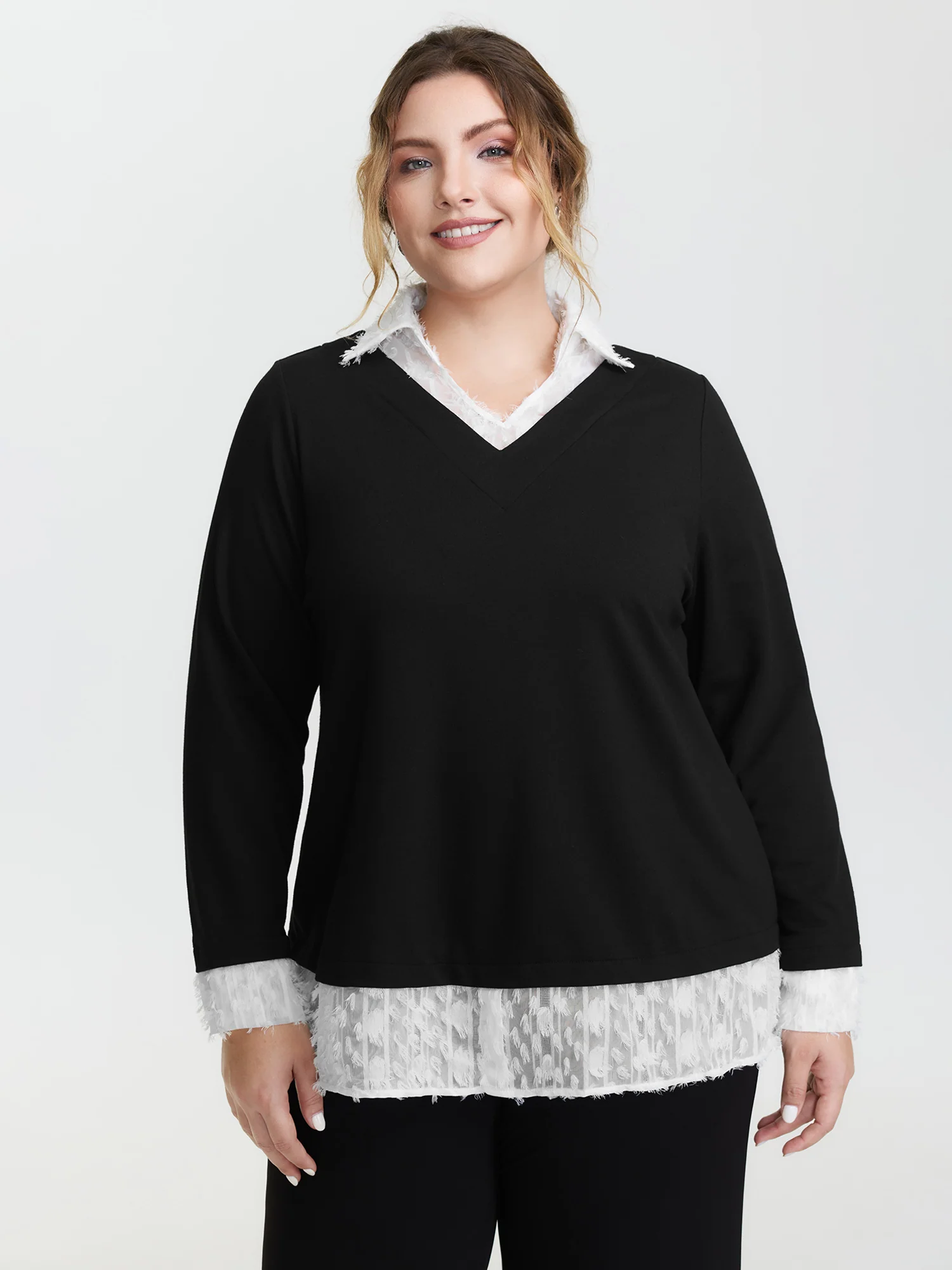 Stretchy Mixed Fabric Contrast Sweatshirt