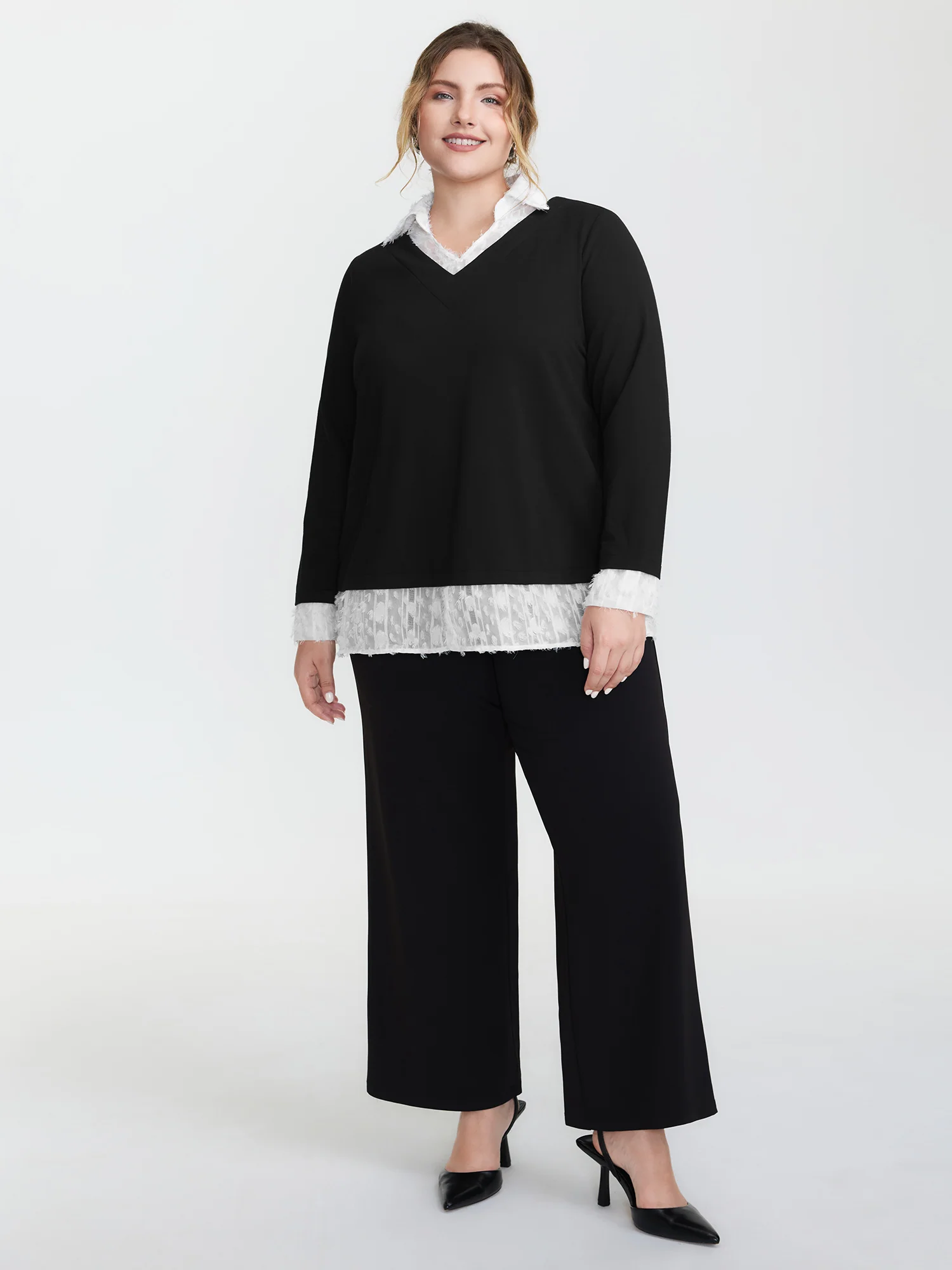 Stretchy Mixed Fabric Contrast Sweatshirt - Image 3