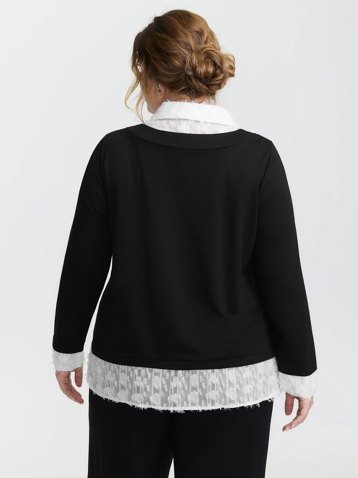Stretchy Mixed Fabric Contrast Sweatshirt - Image 4