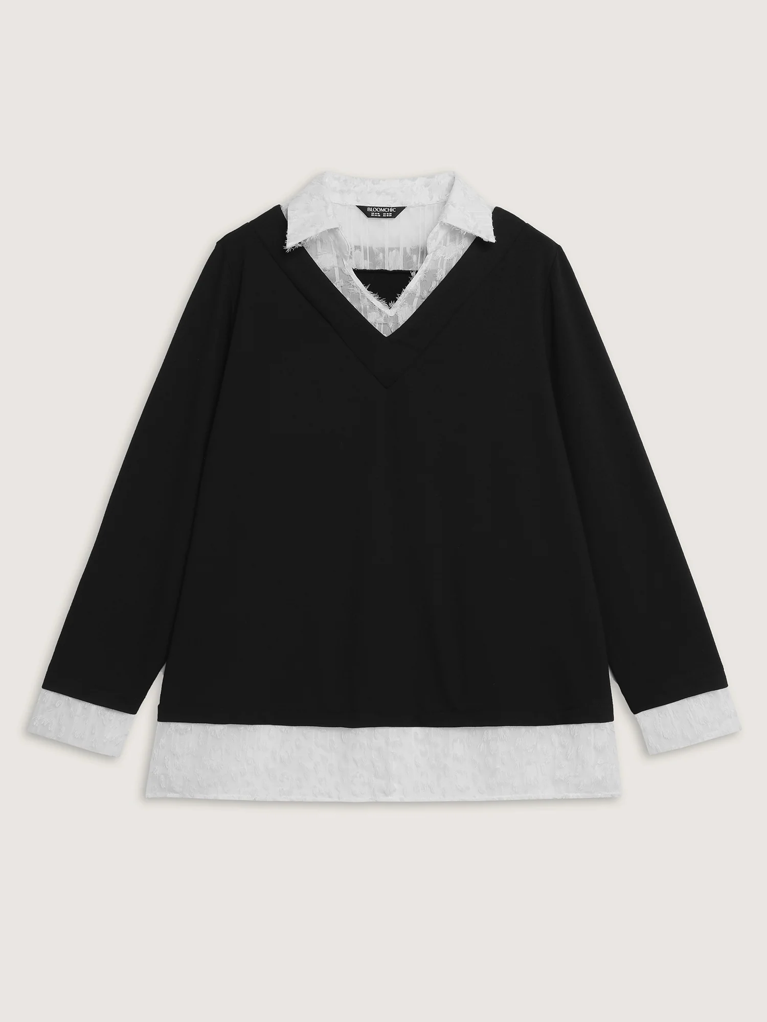 Stretchy Mixed Fabric Contrast Sweatshirt - Image 7