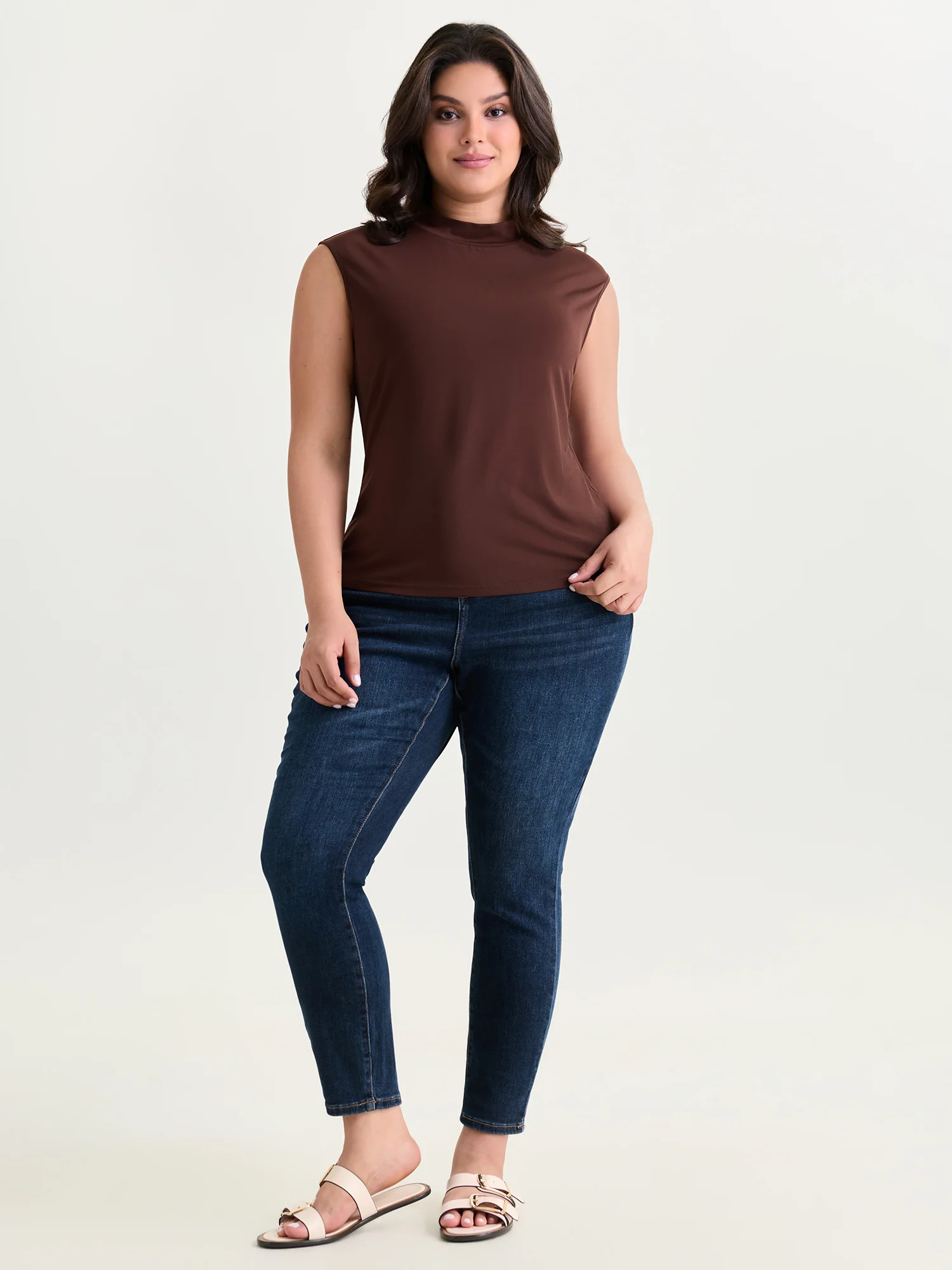 Stretchy Mock Neckline Plain T-Shirt - Image 4