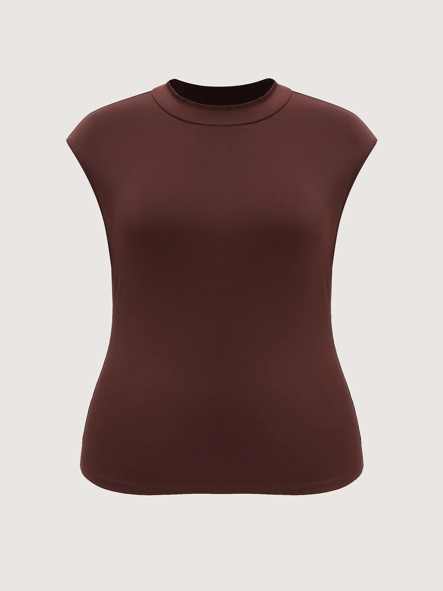 Stretchy Mock Neckline Plain T-Shirt - Image 5