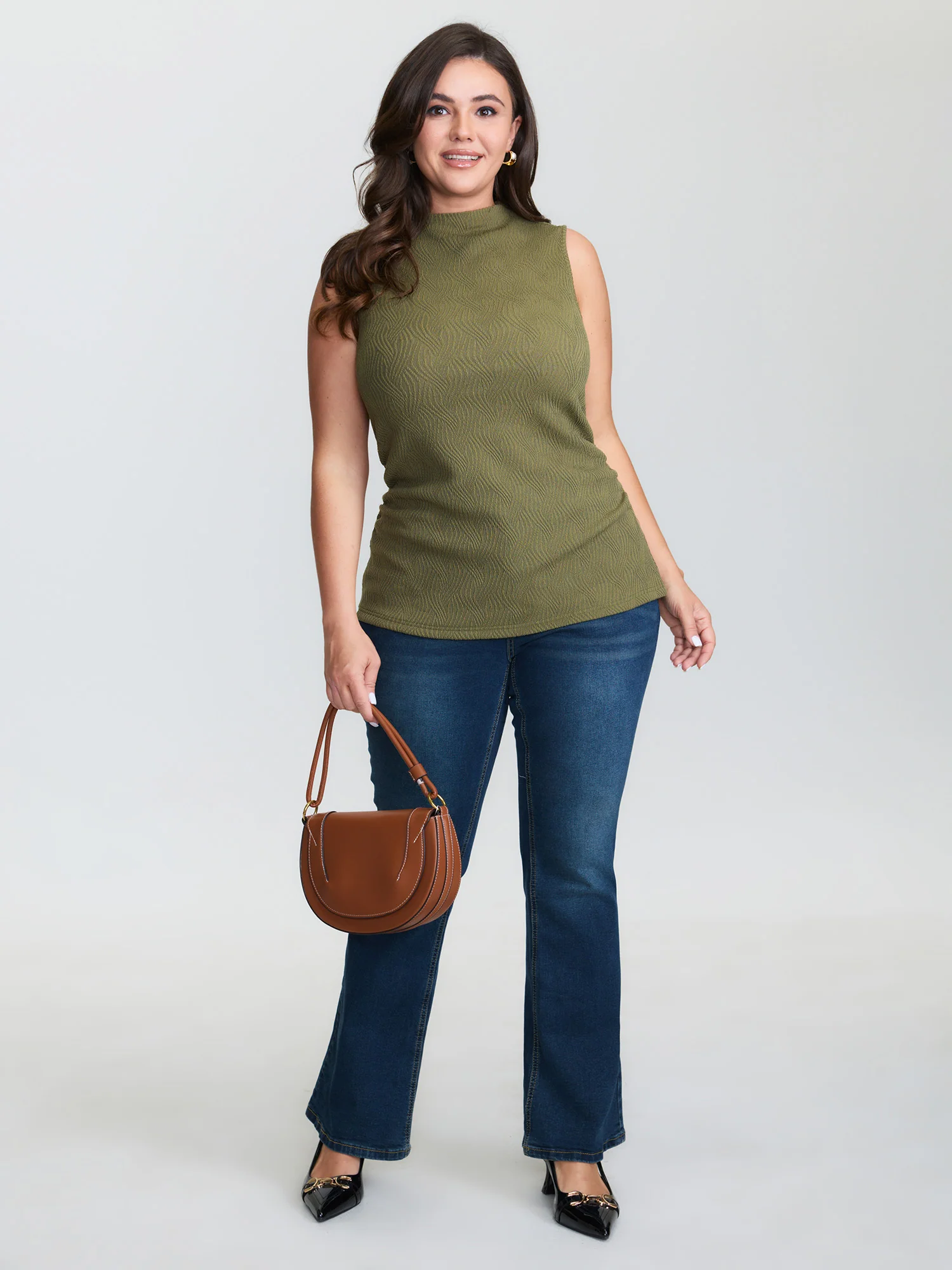 Stretchy Mockneck Ruched Tank Top - Image 3