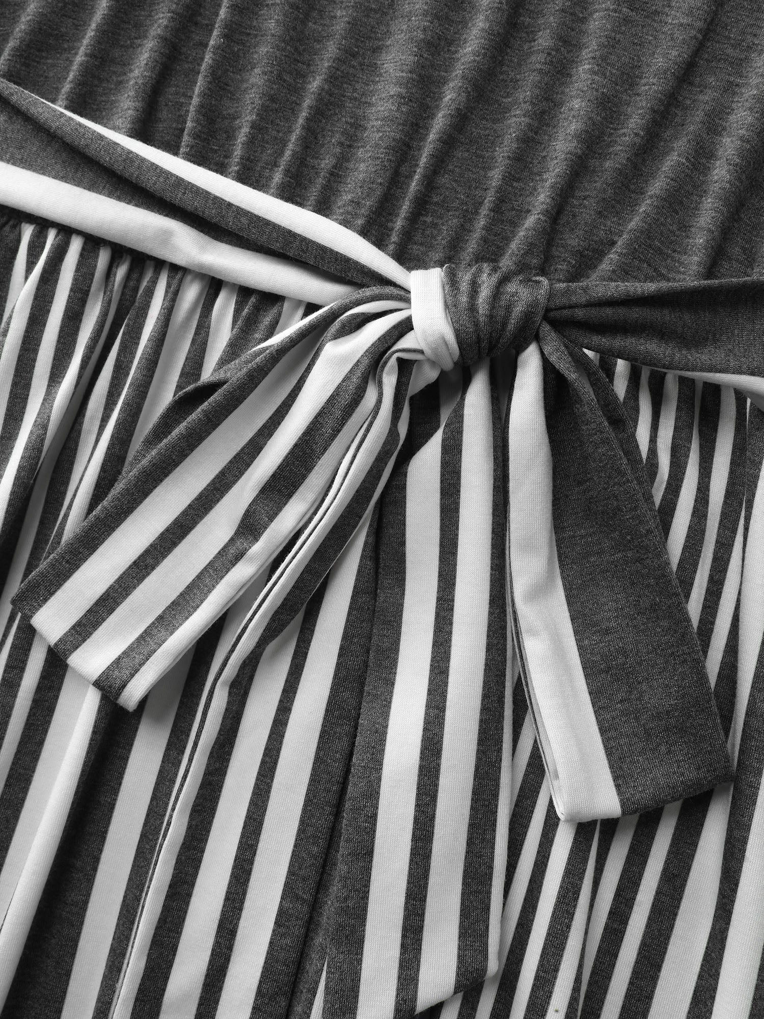 Stretchy Monochrome Striped Belted Waist Midi Dress - Image 6